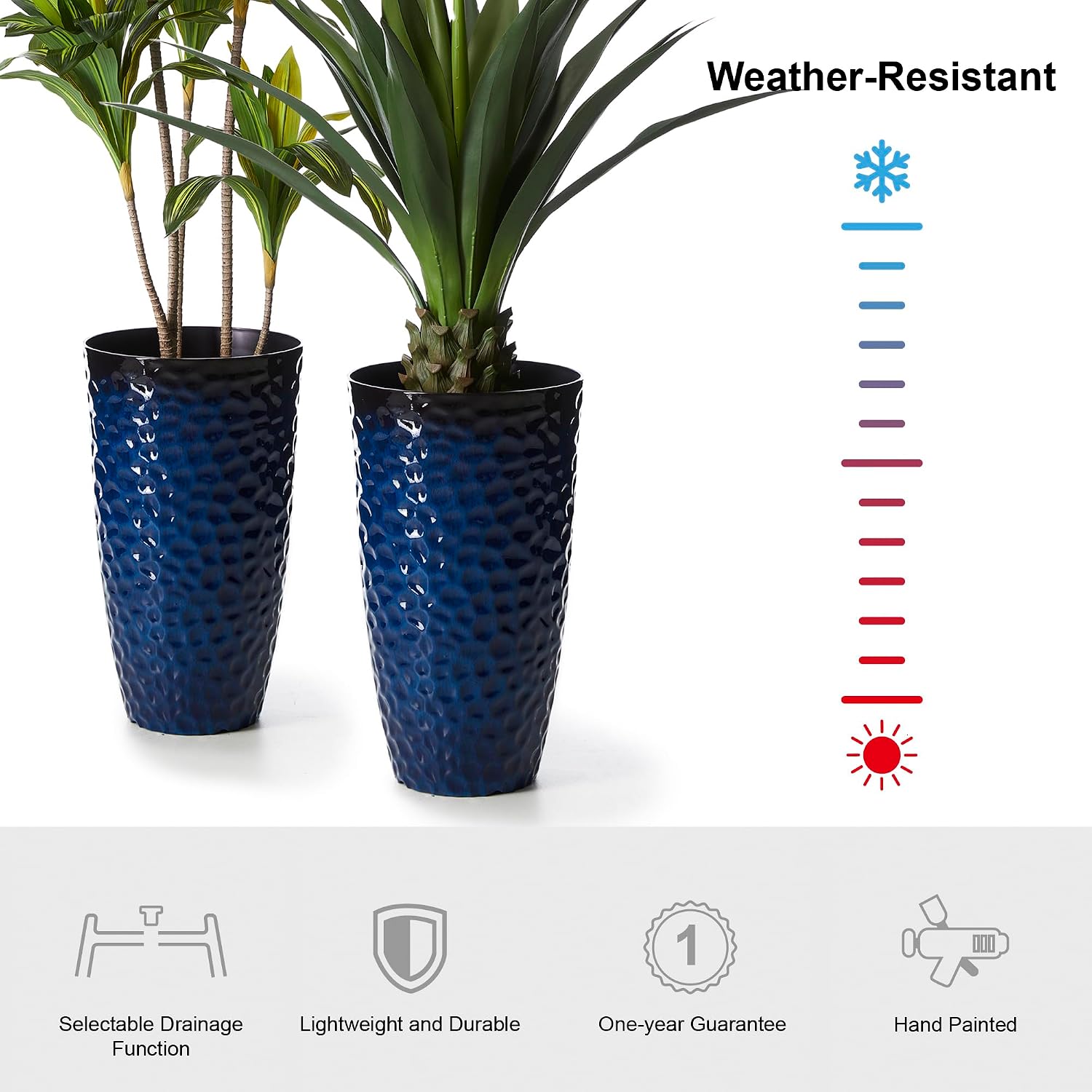 Glitzhome 23.75" H Oversized Tall Planter,Modern Set of 2 Honeycomb Textured Gradient Cobalt Blue Round Garden Plant