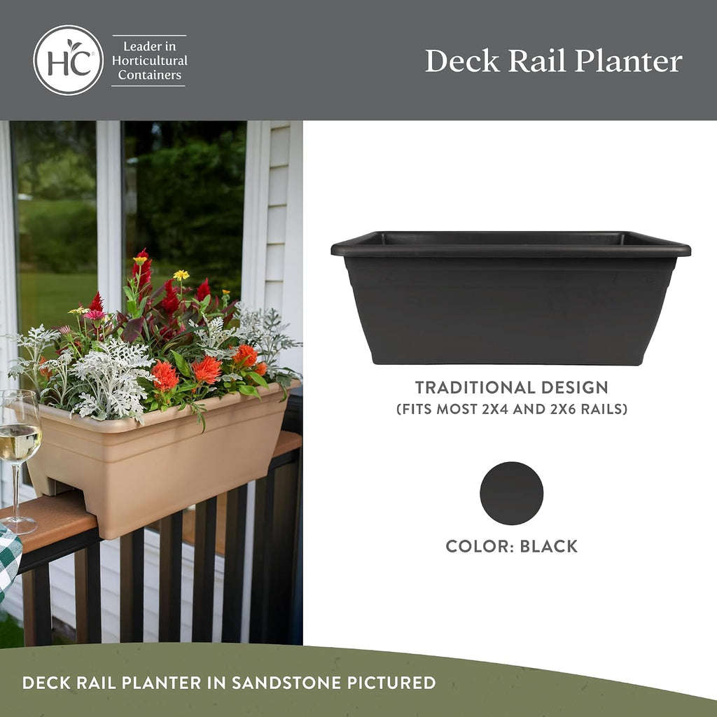 The HC Companies Deck Rail Deck Rail Planter Box, 24 Inch, Black, 1-Pack | Plastic, Drainage Plug, Lightweight