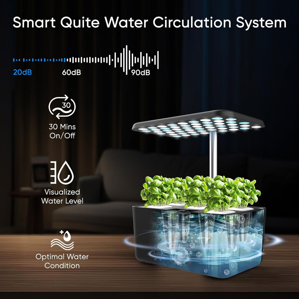 Indoor Hydroponic Growing System with LED Grow Light, Quiet Smart Water Pump, 5 Pods, Automatic Timer, Perfect for