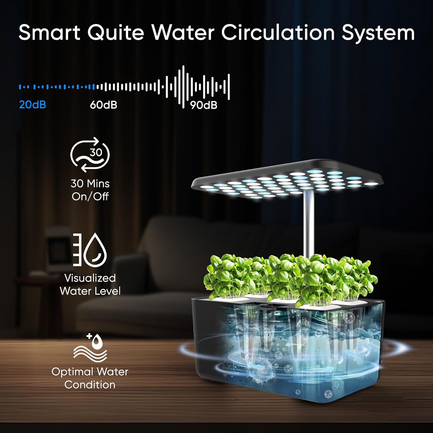 Indoor Hydroponic Growing System with LED Grow Light, Quiet Smart Water Pump, 5 Pods, Automatic Timer, Perfect for