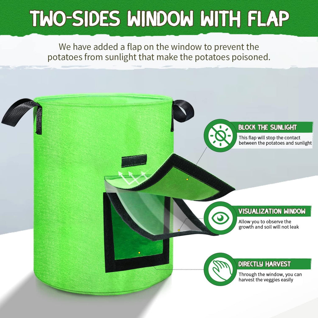 SCENGCLOS 10 Gallon Potato Grow Bags, 6 Pack, Two-Sided Transparent Flap, Breathable Non-Woven Fabric, Large Capacity