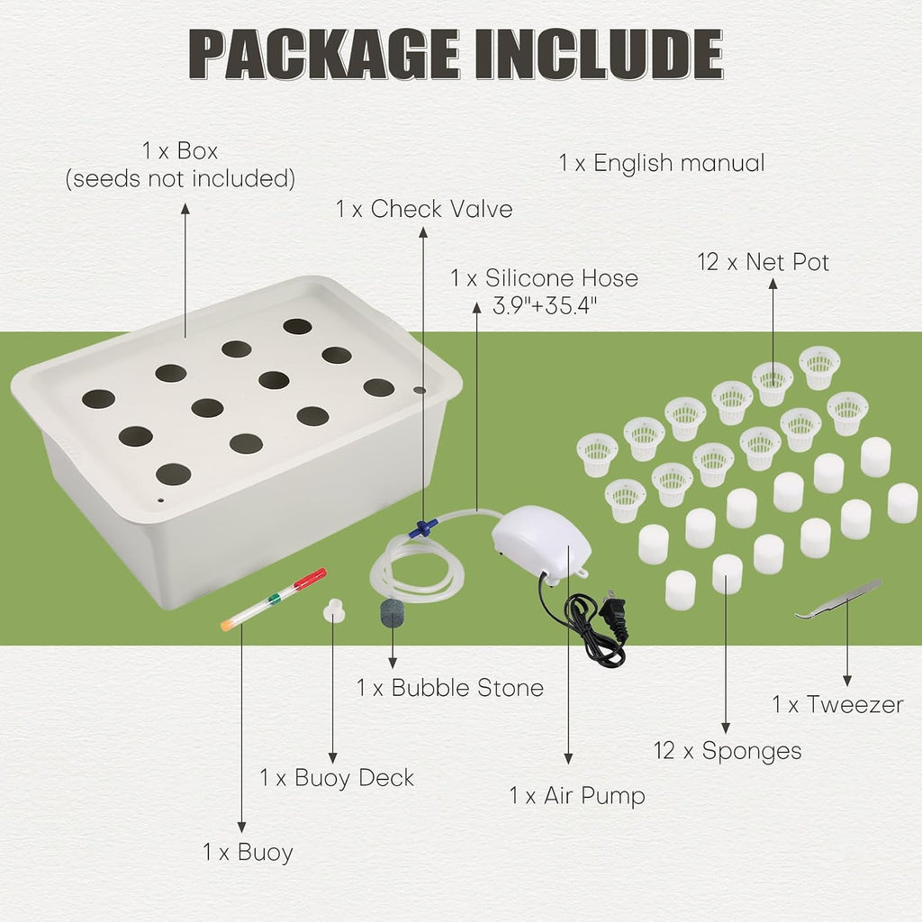 NATGAI Hydroponic System Growing Kit with Air Pump 12 Holes Soilless | Cultivation Grow Box Garden Cabinet Box for