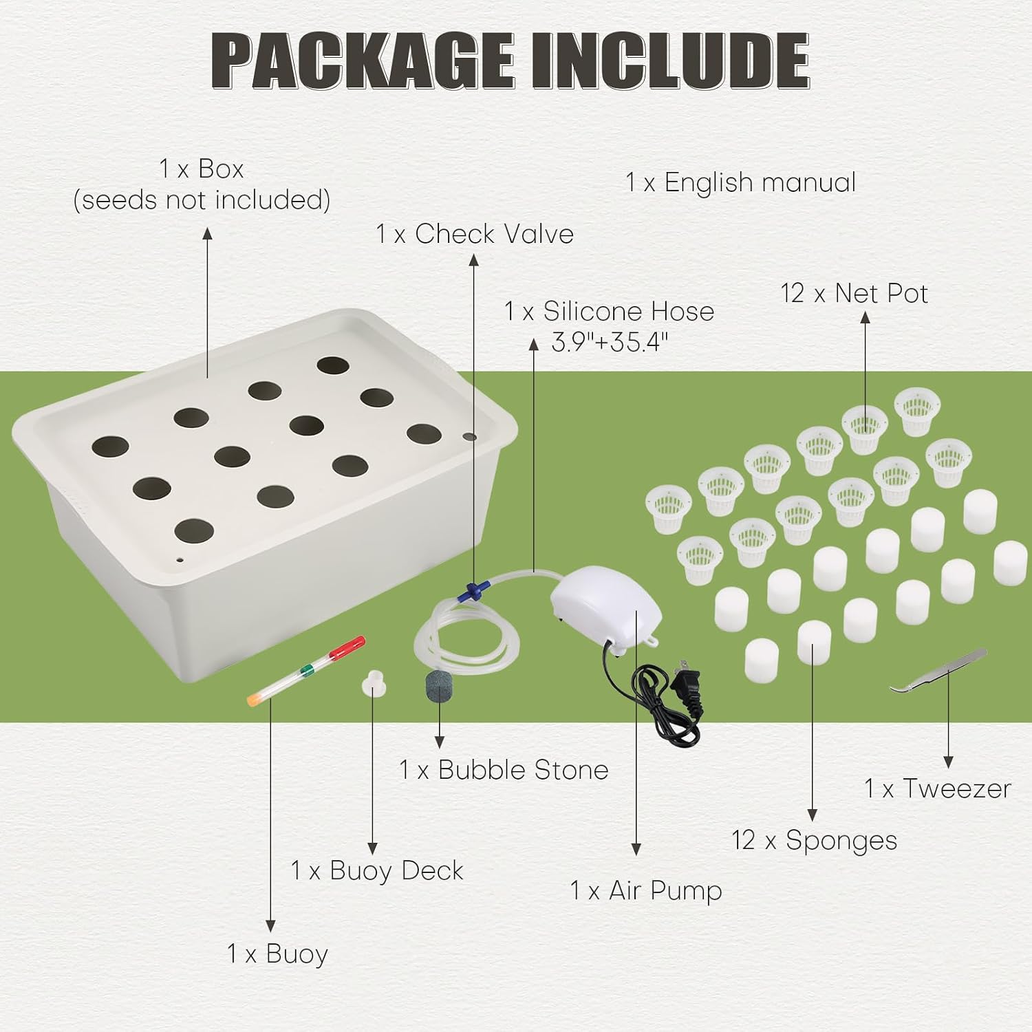NATGAI Hydroponic System Growing Kit with Air Pump 12 Holes Soilless | Cultivation Grow Box Garden Cabinet Box for