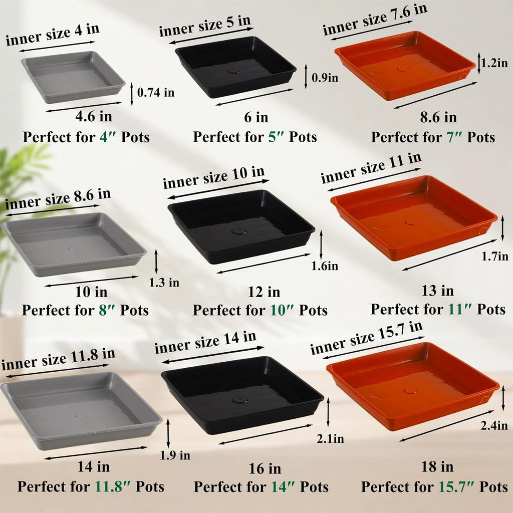 10 Pack Square Plant Saucer 14 Inches Plant Trays for Pots Plastic Square Drip Trays Flower Pot Saucers Black Planter