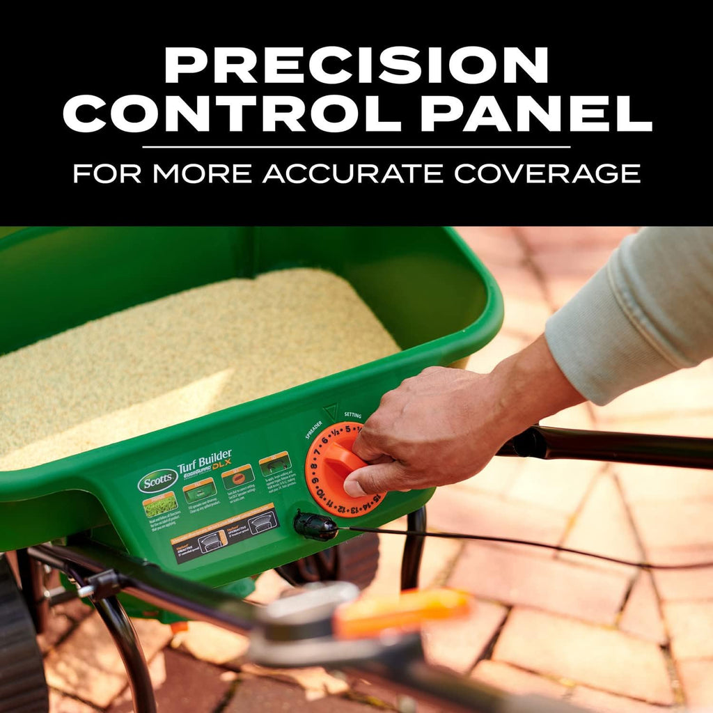 Scotts Turf Builder EdgeGuard DLX Broadcast Spreader for Seed, Fertilizer, Salt, Ice Melt, Holds up to 15,000 sq.ft.