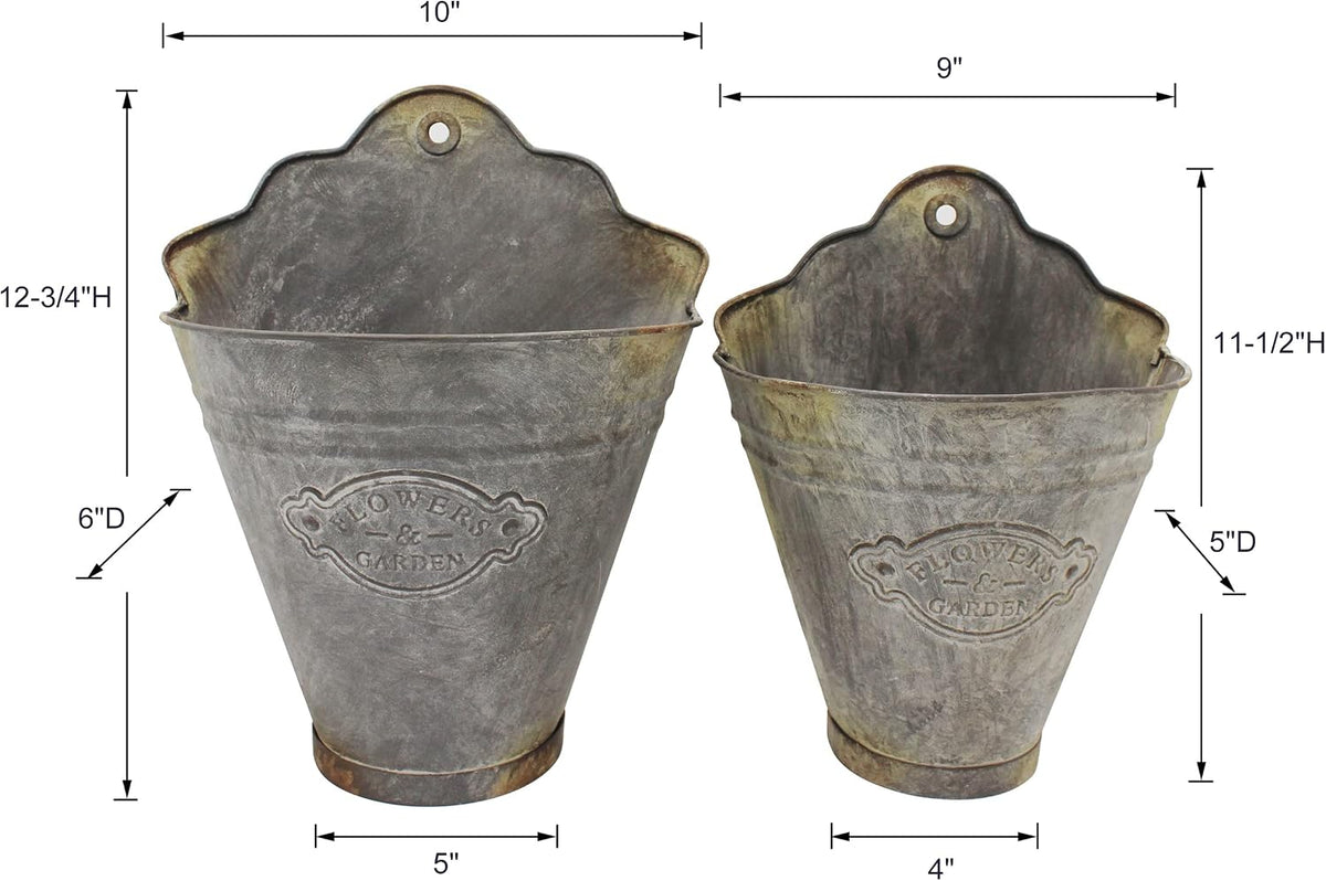Farmhouse Galvanized Wall Planter Rustic Metal Flower Holder Wall Mount Flower pots for Garden and Wall Decor, Set of 2