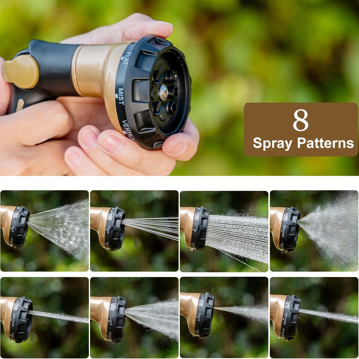 FANHAO Heavy Duty Garden Hose Nozzle, Metal Hose Sprayer Easy Thumb Control | 8 Spray Patterns, Rustproof Water Nozzle
