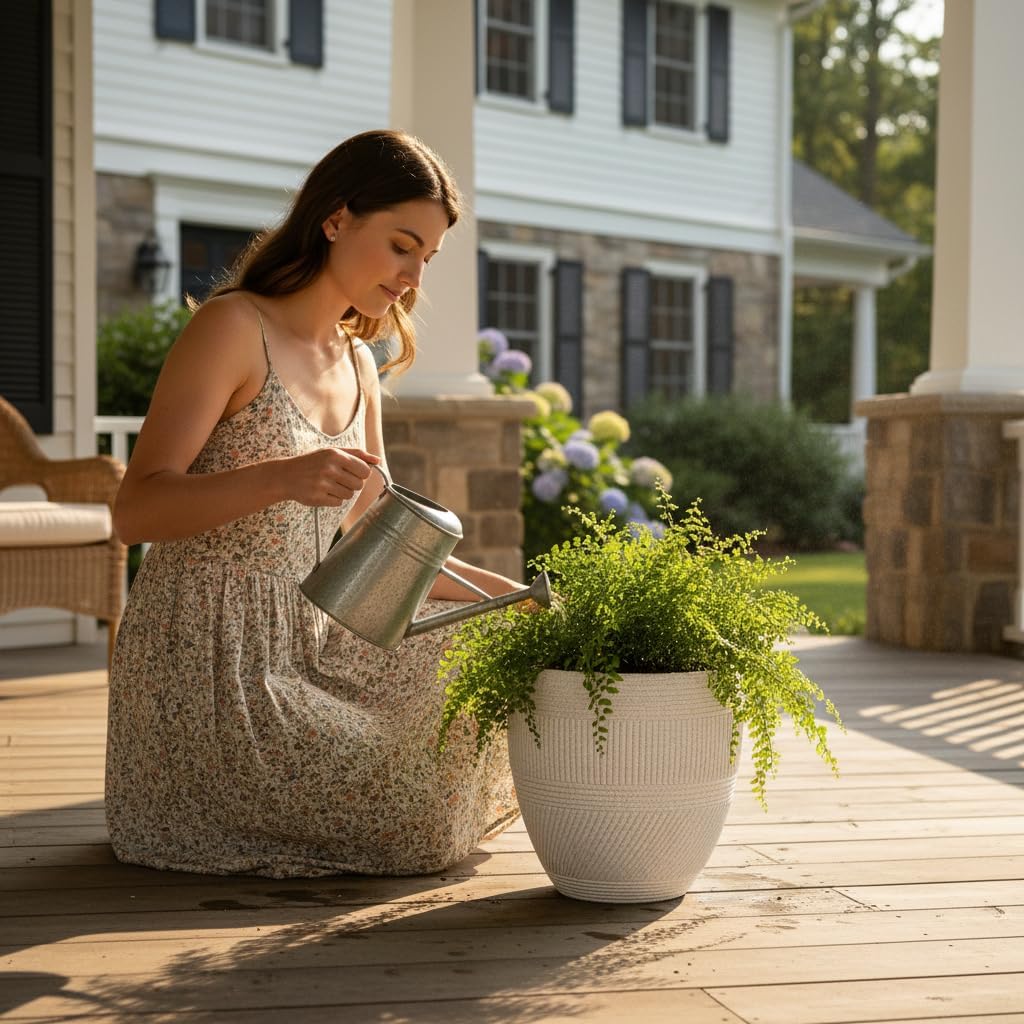 15" Textured Drum Planter - Handmade Fiberglass Composite | Handmade textured drum fiberglass composite with a drainage