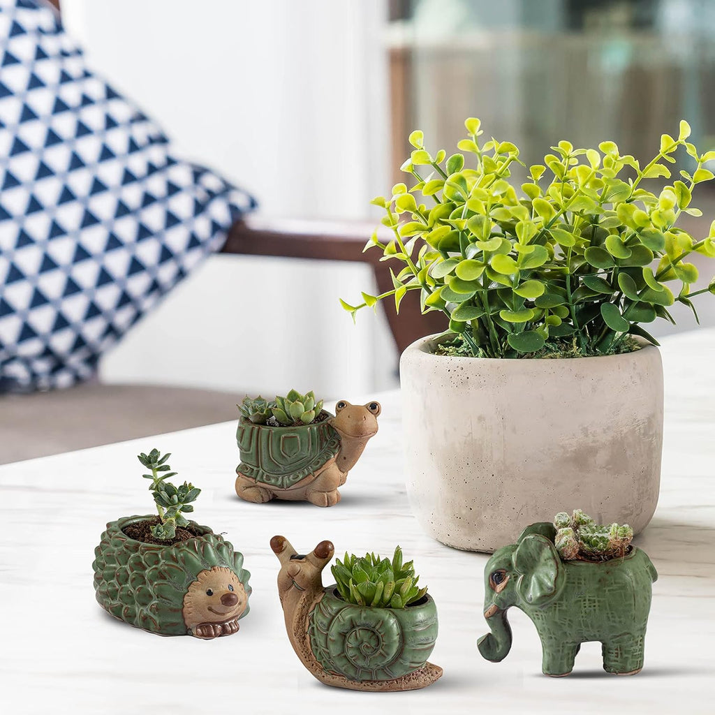 Small Succulent Pots with Drainage, Indoor/Outdoor Ceramic Animal Planter, Cute Cactus/Bonsai Small Flower Pots for