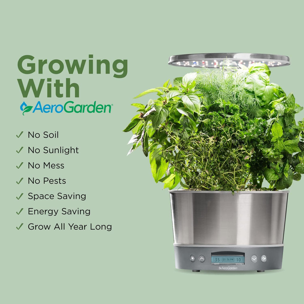 AeroGarden Harvest Elite 360, White Stainless | Indoor Garden with LED Grow Light