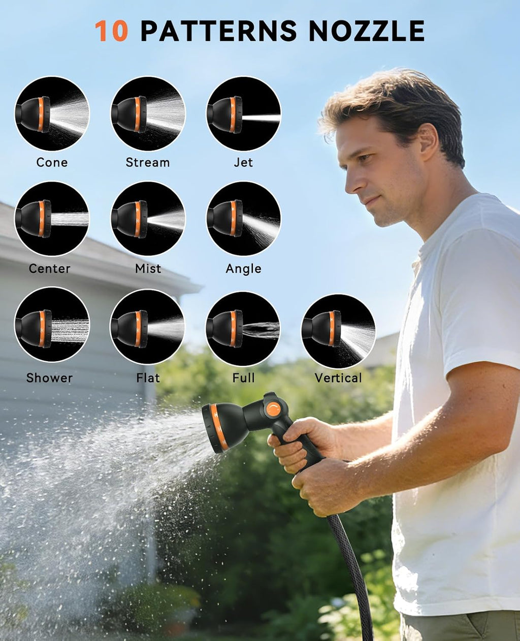 SUNPOW Retractable Garden Hose Reel - 1/2" x 100ft Wall Mounted Hose Reel with 3/4'' Brass Fitting & 10-Pattern Nozzle