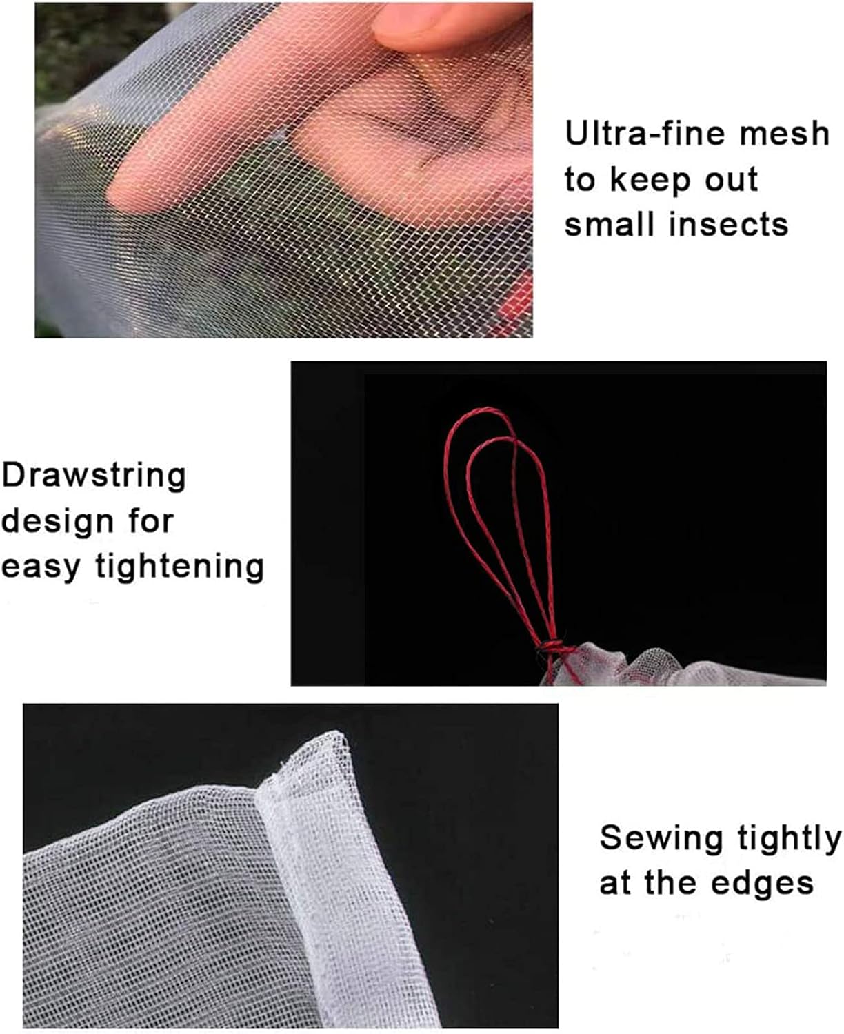 4 Pack Garden Neting Plant Insect Bird Barrier Mesh with Drawstring 4Ft x 4.6Ft Mesh Plant Covers Freeze Protection
