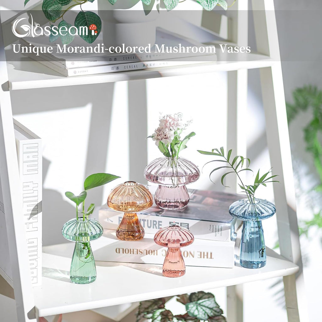 Glasseam Mushroom Plant Propagation Stations: 5 Pcs Glass Propagation Vases | Colored, Hand-Blown, Small Hydroponic