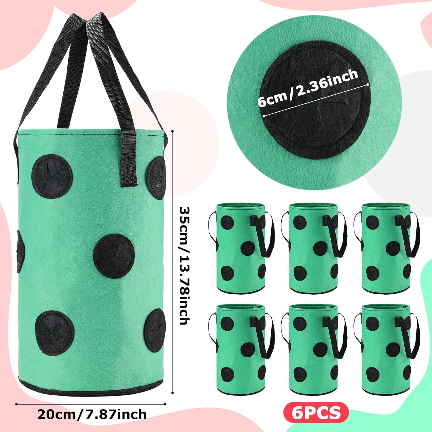 Boao 6 Pieces 3 Gallon Tomato and Herb Planter Hanging Aeration Fabric Strawberry Grow Bags Hanging Strawberry Planter