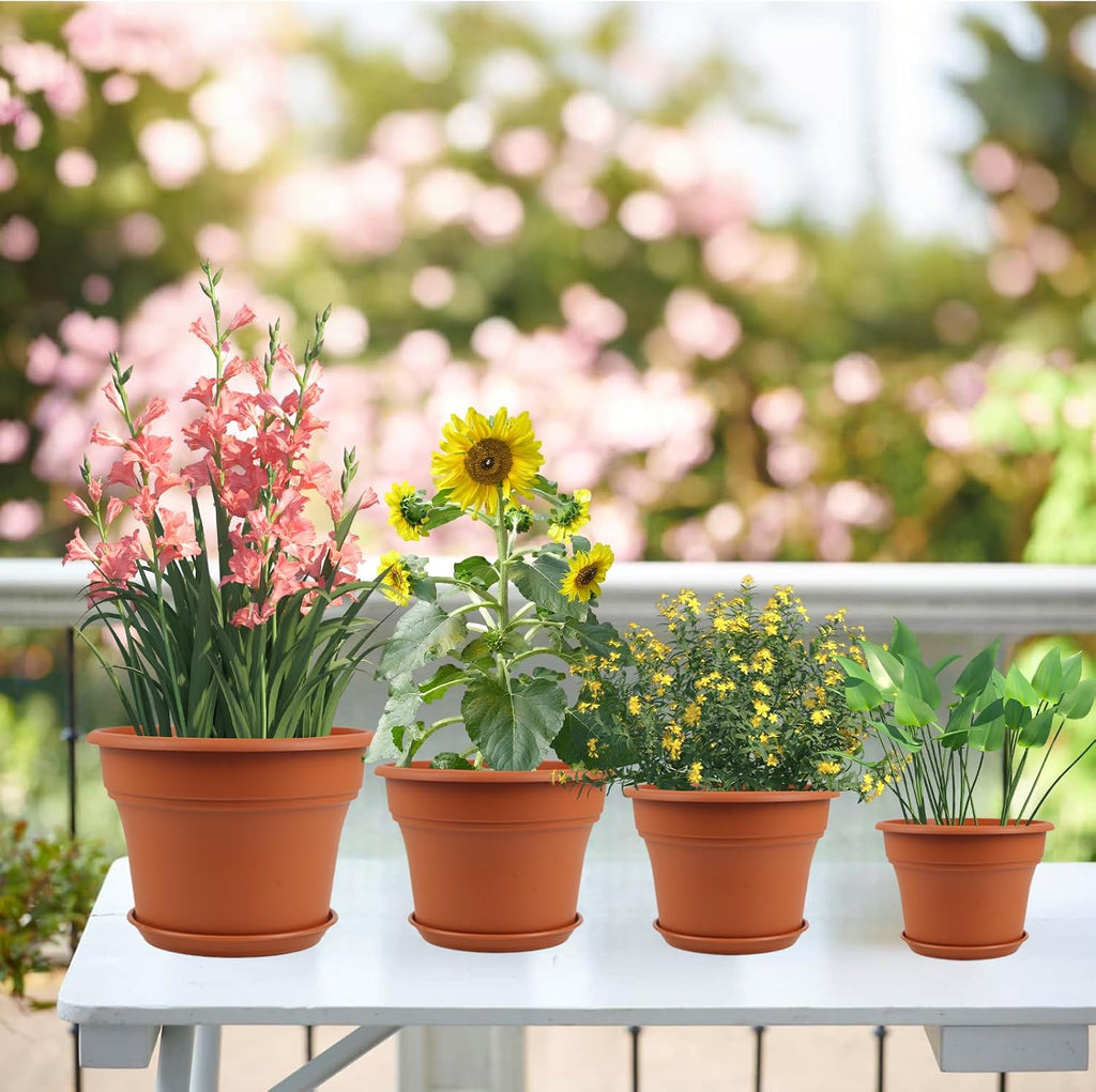 Pottiffe 16 inch Plastic-Flower-Pot-for-Indoor-Plants, 4 Pack Large Outdoor Planter Pot with Drainage Holes & Saucers