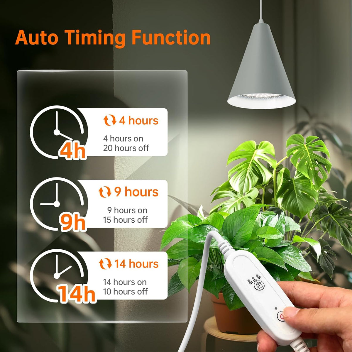 Hanging Grow Light for Indoor Plants, 5000K | 25W Full Spectrum Plant Light, 4H/9H/14H Timer& 16.4FT Power Cord for