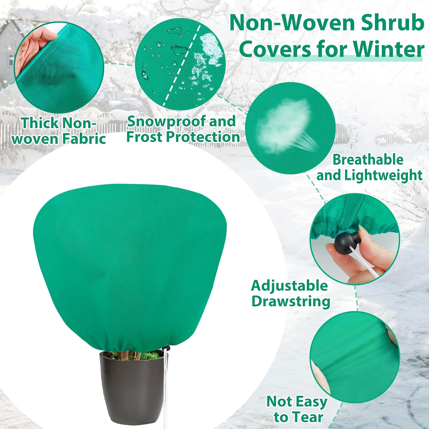 6 Pack Shrub Plant Covers Freeze Protection for Winter, 39.4"X39.4", Green | 2.2 oz/yd² Plant Protection Bags