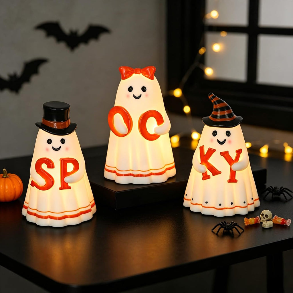 Wondise Spooky Ghost Halloween Flameless Candles with 6hrs Timer