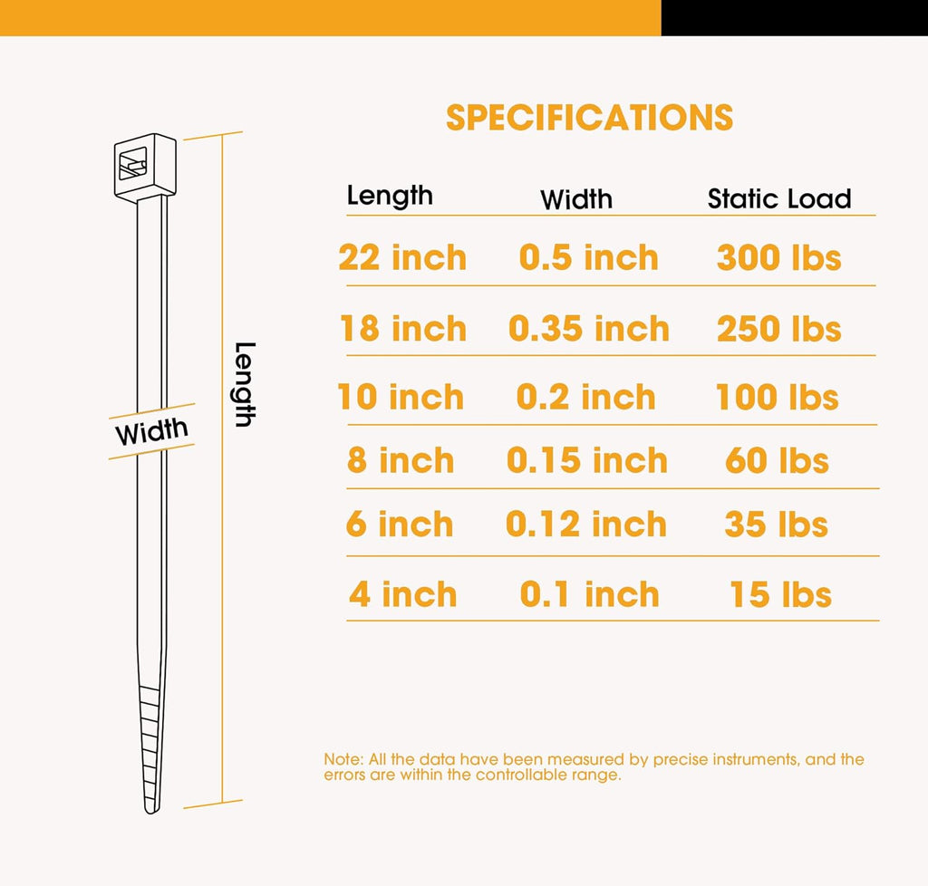 Zip Ties Assorted Size, 950 PCS Heavy Duty Wire Plants Ties with Oxford Ties Organizer, Up to 300 LBS and 22 Inches
