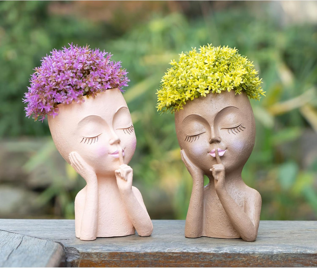Face Planter Pot Head Planters, Lady Heads Flowerpot, Cute Girl Faces Plant Pot, Quiet Women Succulent Pots for Indoor