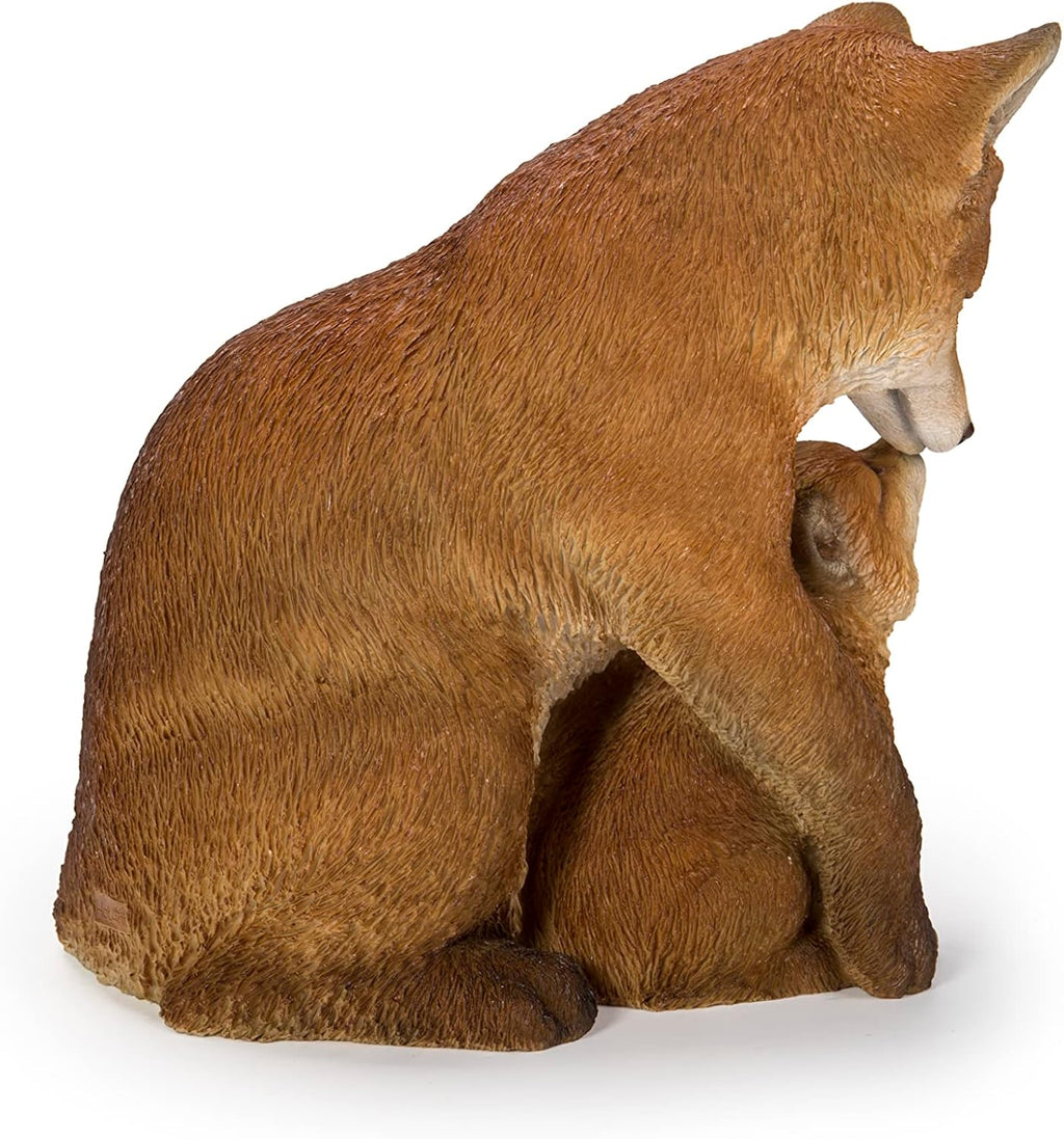 HI-LINE Gift Cuddling Mother and Baby Fox Garden Statue, Brown (87719-I)