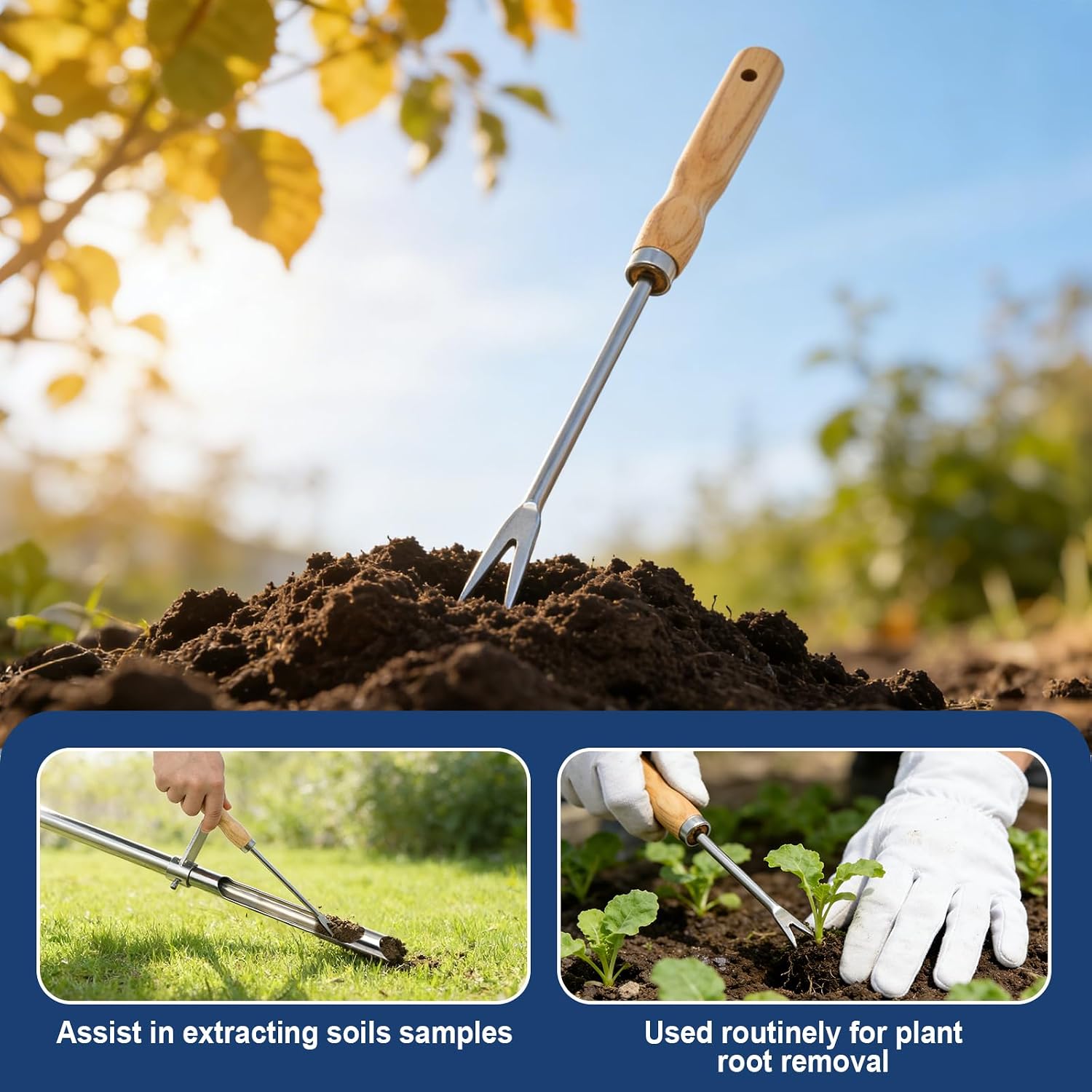 36 Inch Soil Sampler Probe, Stainless Steel Soil Core Sampling Tool with T-Handle, Heavy Duty Soil Probe for Lawn