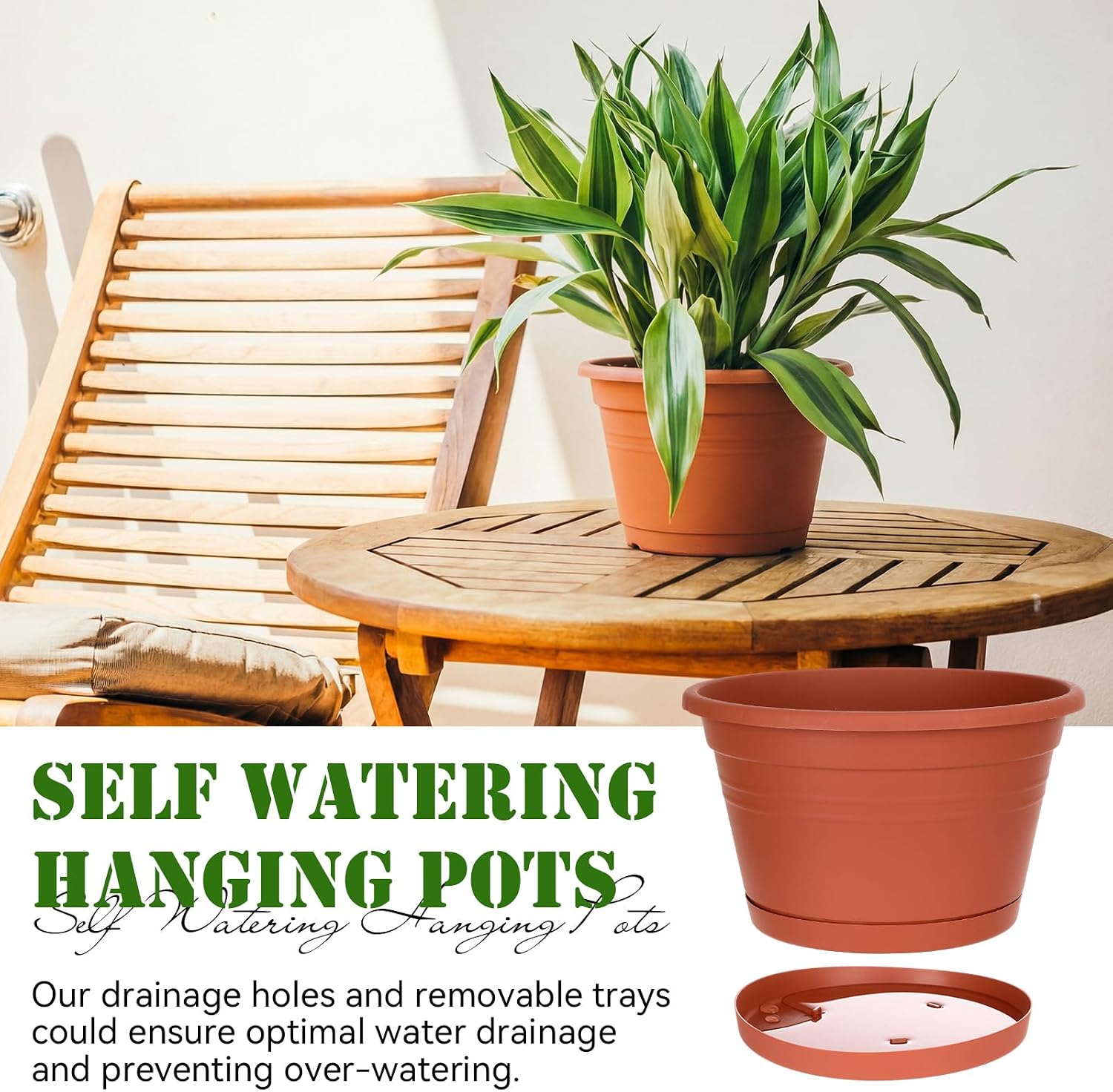 Roshtia 10 Pcs 10 Inch Hanging Baskets for Plants, Brown | Large Plastic Hanging Basket Pots with Drainage Trays, Self