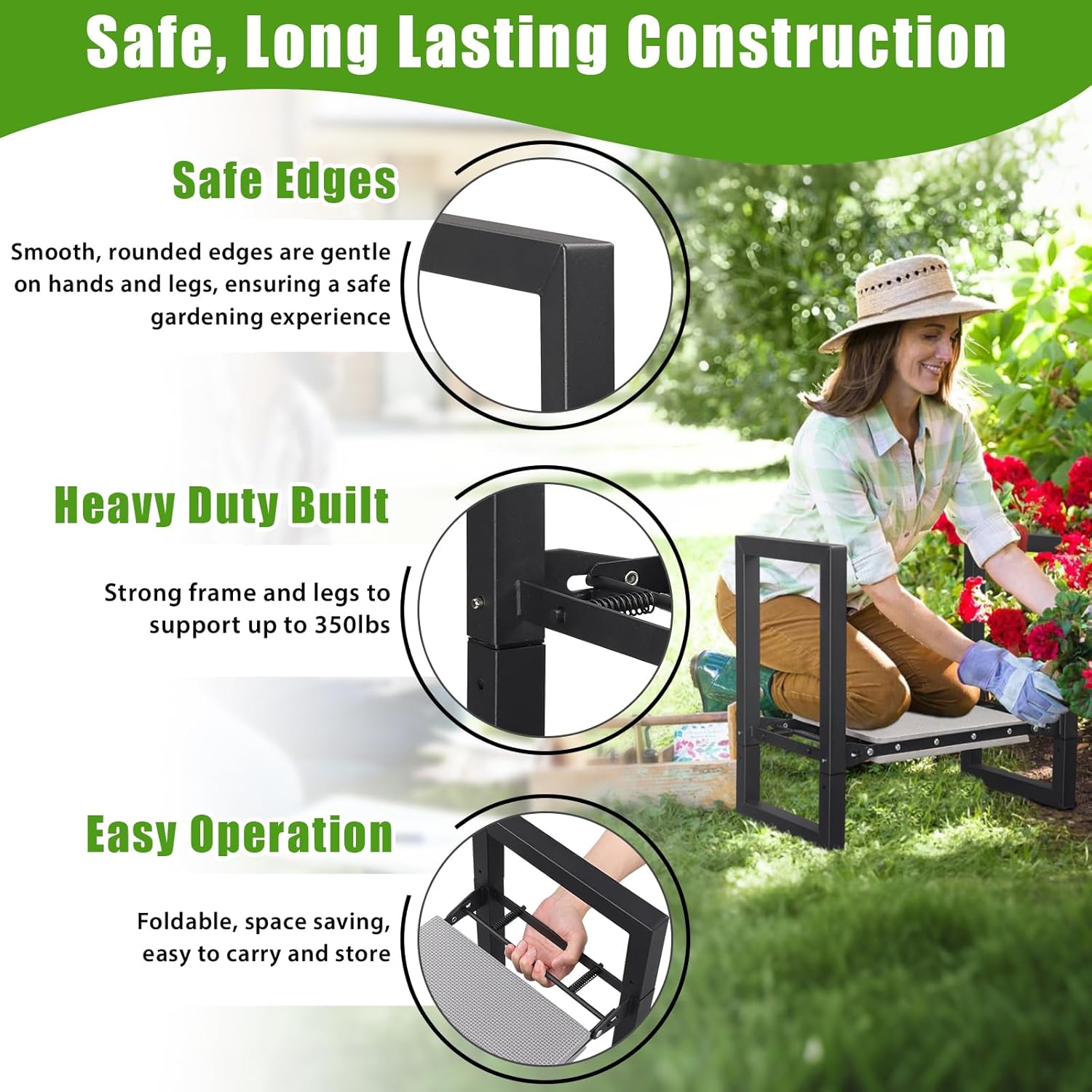 Garden Kneeler and Seat, 12.7" Wide Folding Heavy Duty Gardening Bench with Handles for Kneeling and Seat
