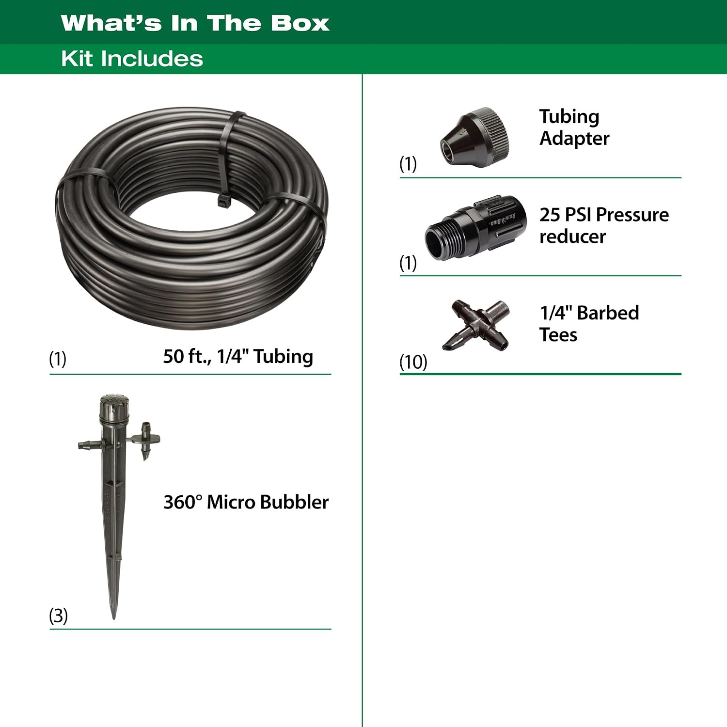 Rain Bird POTTEDKIT Drip Irrigation Kit, Full Circle, 1/4"