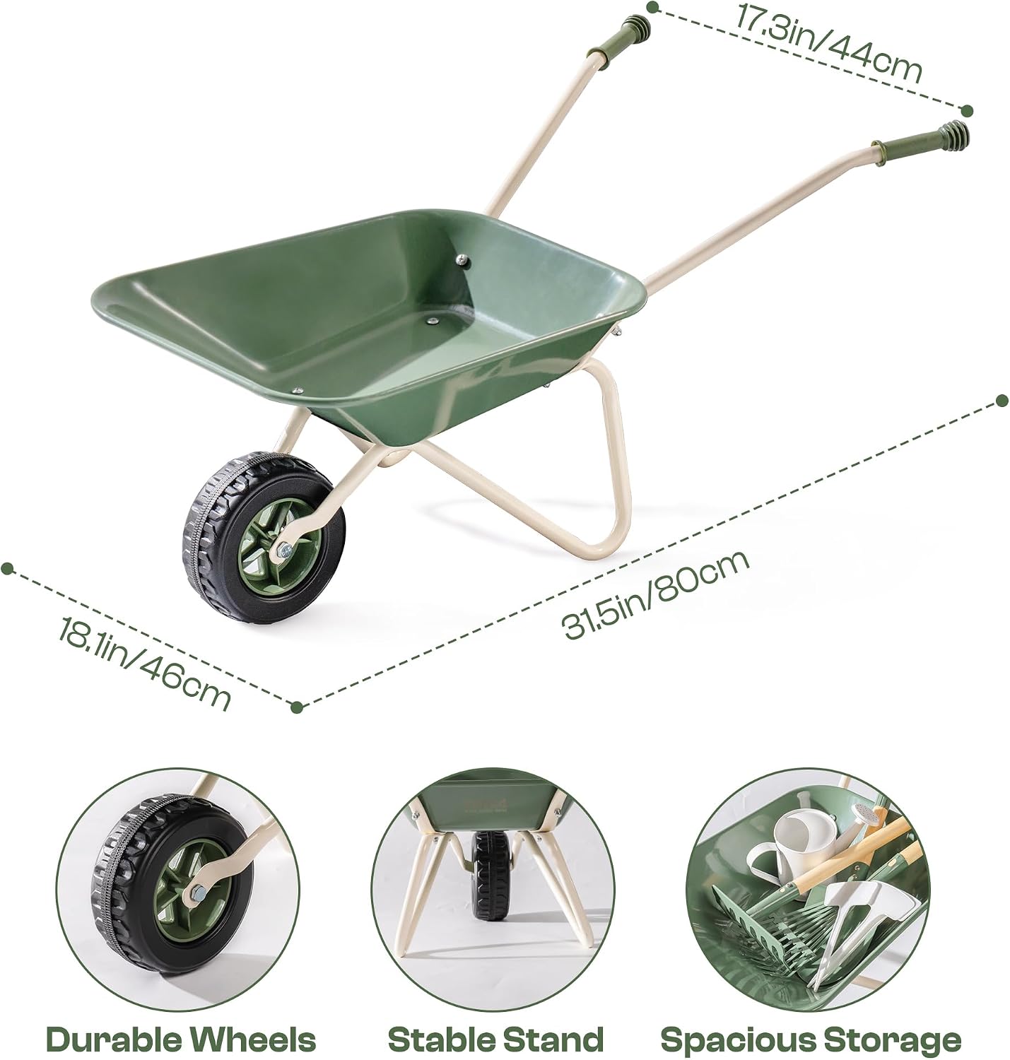 ROBUD Kids Wheelbarrow with Gardening Tools Set, Educational Kids Gardening Set with Kid Wheelbarrow, Toddler Gardening