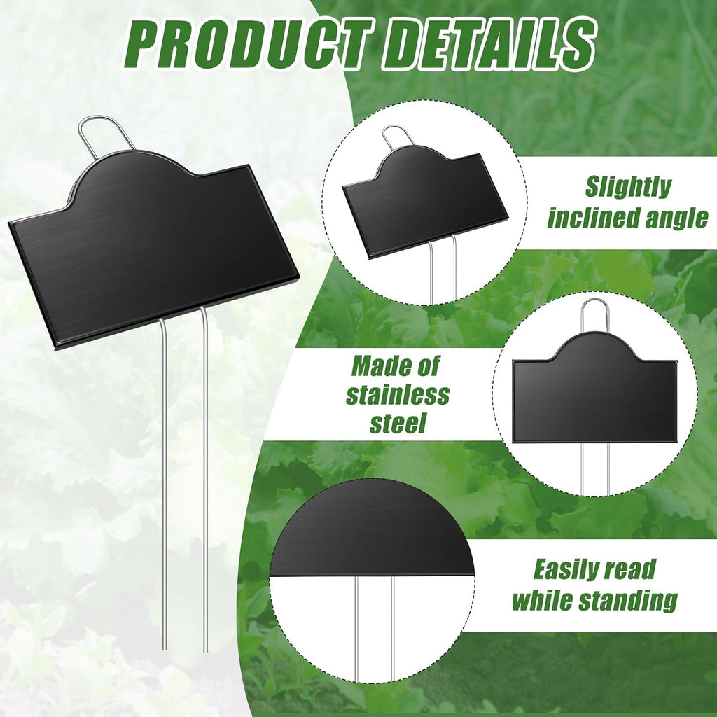 Landhoow 12 Pack Extra Large Metal Plant Labels 6" x 4" with 11'' Stake Stainless Steel Garden Markers Waterproof