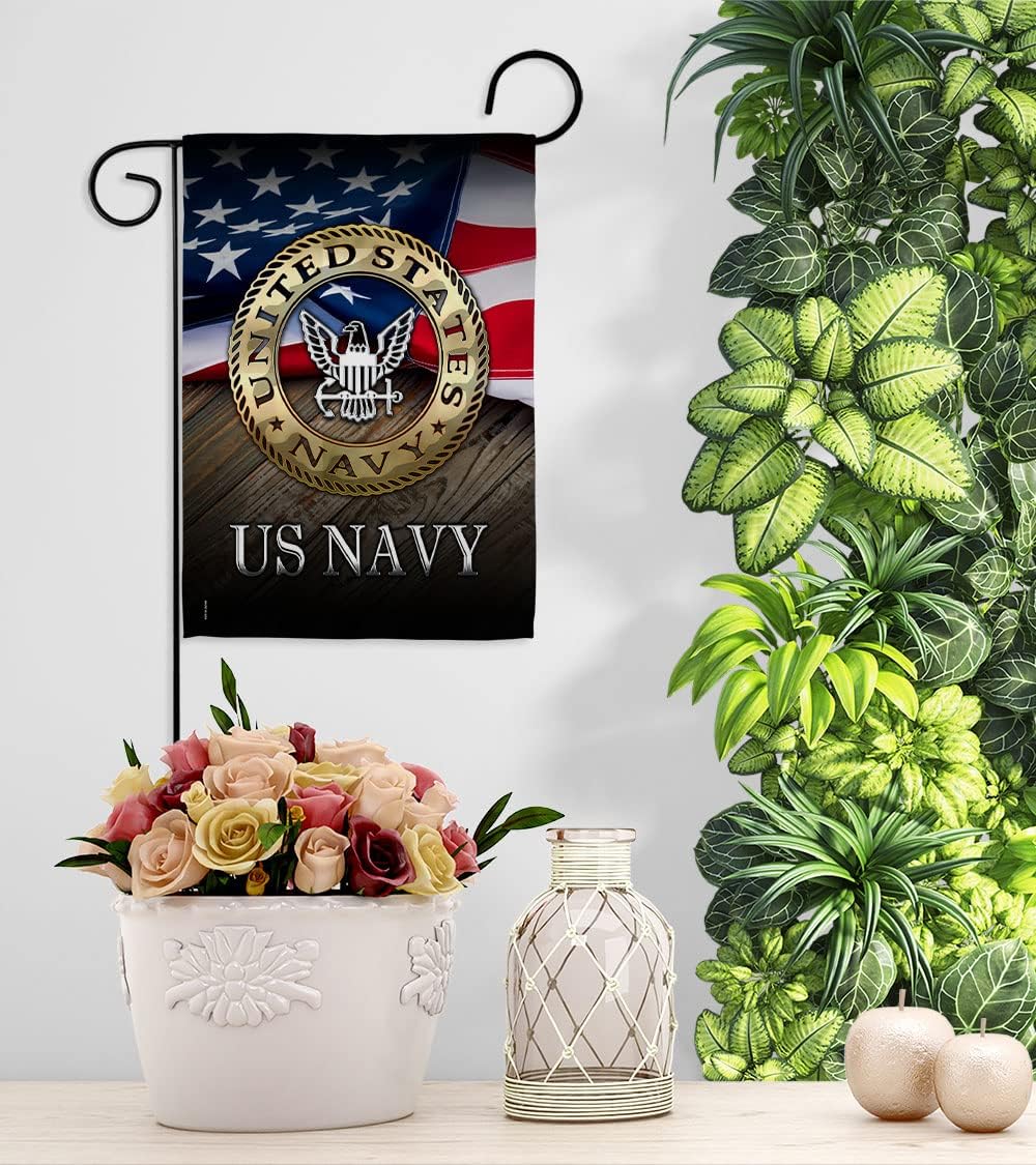 US Navy Garden Flag - Set with Stand Armed Forces USN Seabee United State American Military Veteran Retire Official