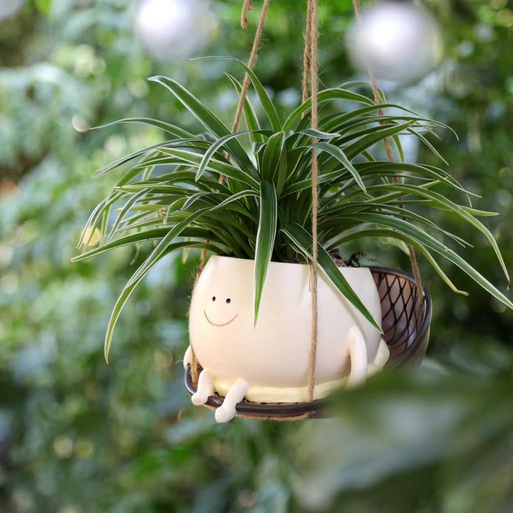 Hanging Swing Chair Planter Pot Smiley Face Planter for Indoor Outdoor Plant Cute Head Resin Flower Pots for String of