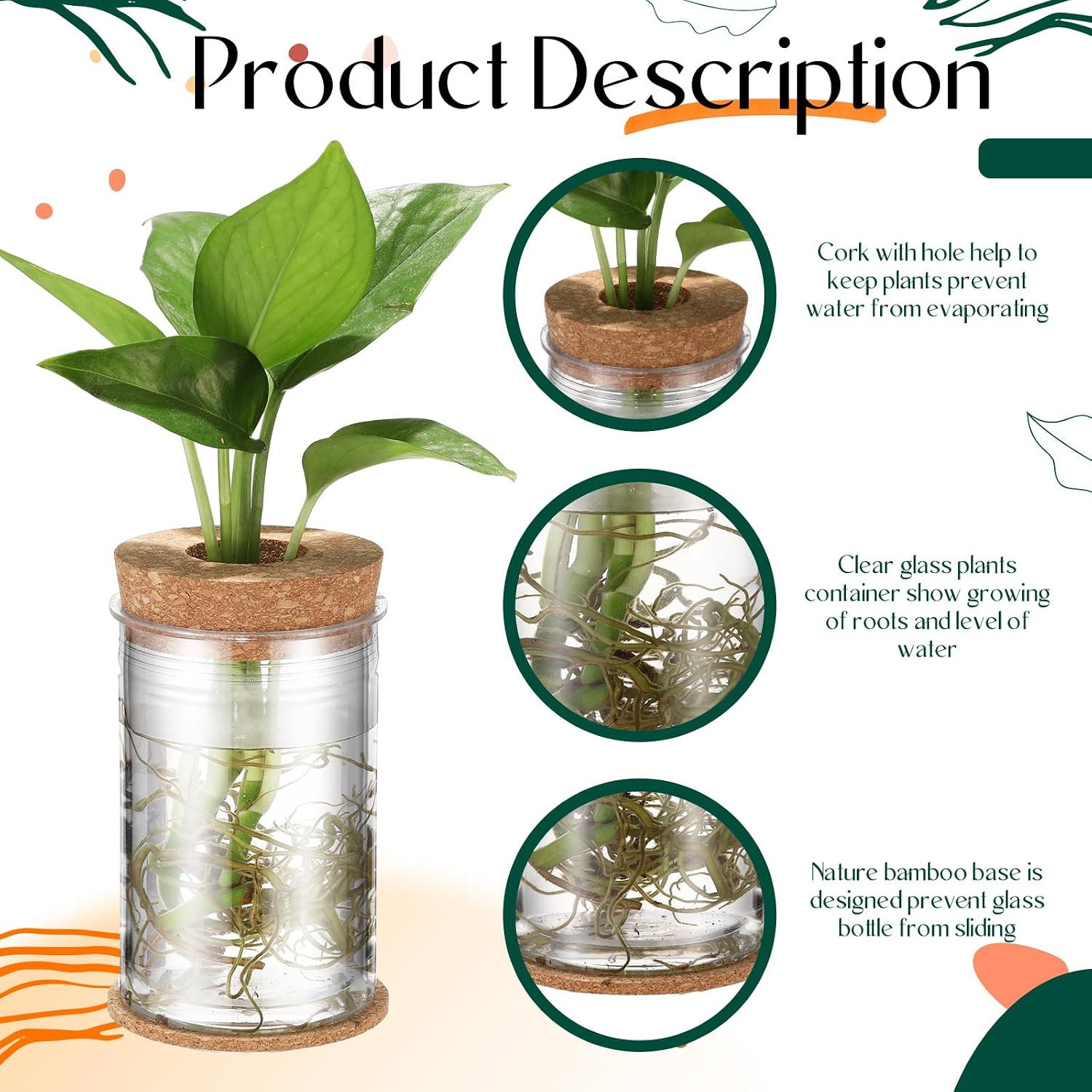 24 Packs Plastic Desktop Plant Terrariums Propagation Planter Tabletop Planting Vase with Lid and Cork Plant Coasters