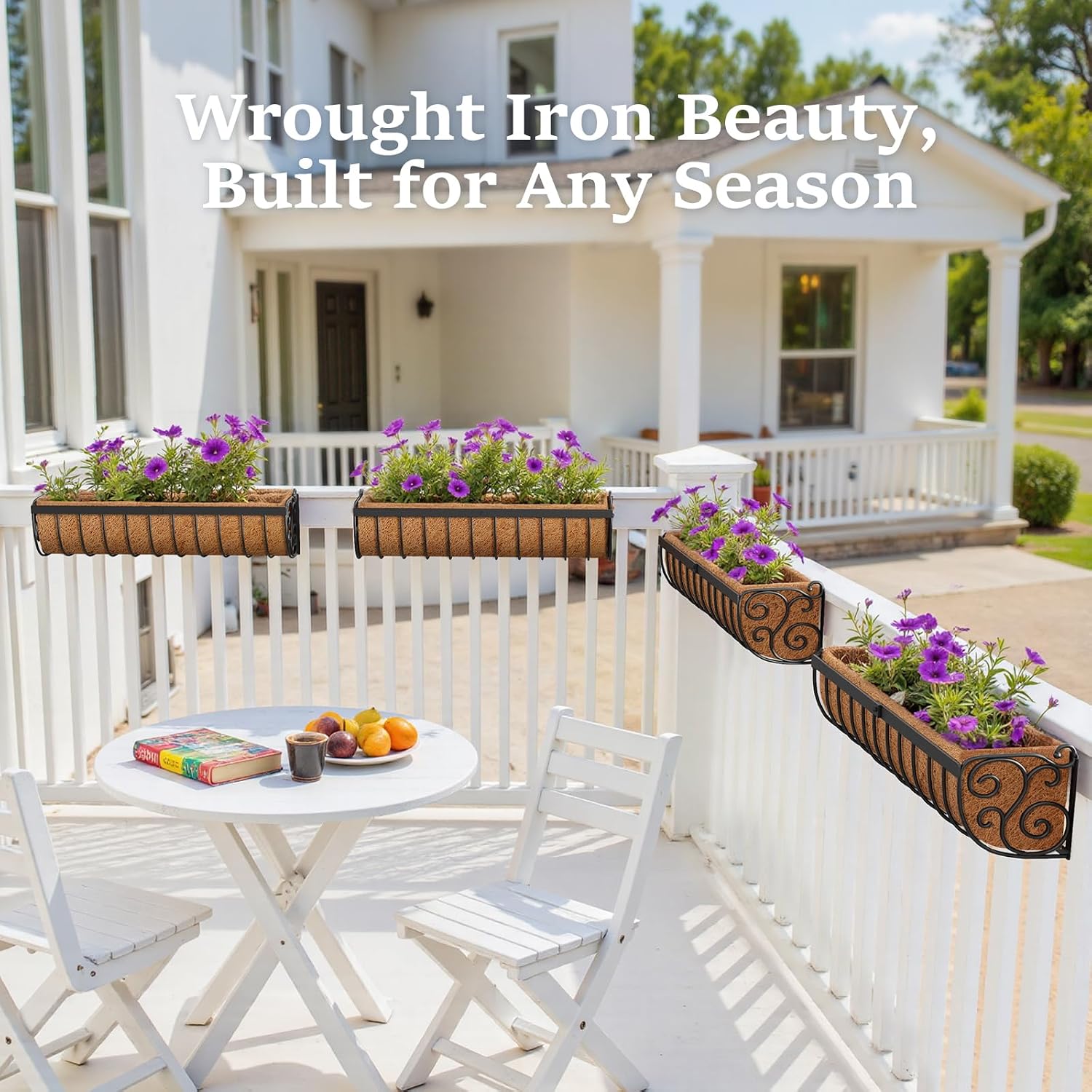 VOXOR Railing Planter Boxes, 30 Inch Window Boxes Planters, Balcony Planters with Adjustable Brackets & Coco Liner for