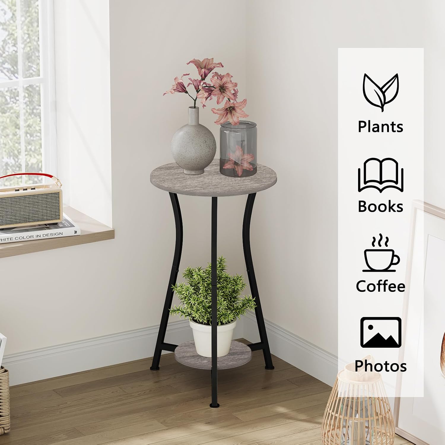 YINMIT Plant Stand Indoor, Wood Tall Plant Stand, 2 Tier Plant Shelf Holder | 21.8 In Corner Plant Stand, Flower Stand