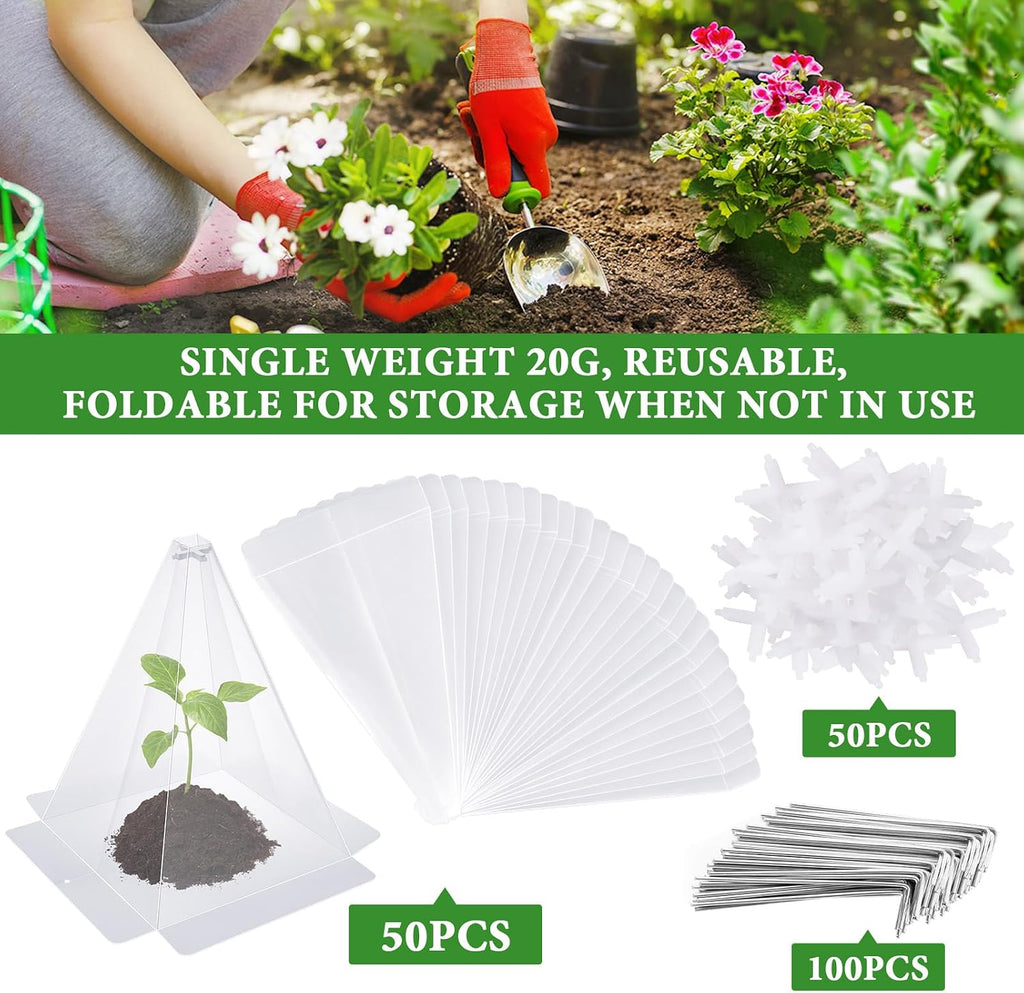 Reusable Plastic Garden Cloches, 7.8" x 11" Mini Greenhouse, 1.2mm Thick Clear Bell Covers with Metal Stakes Against