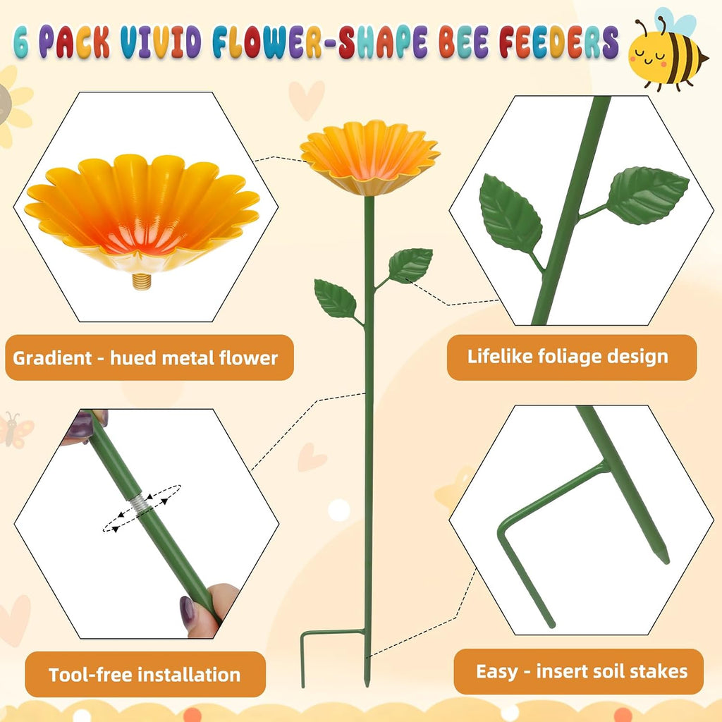 12 Pack Bee Watering Station, Bee Feeder for Garden Metal Butterfly Water Feeder Colorful Flower Design Bath Bowl with
