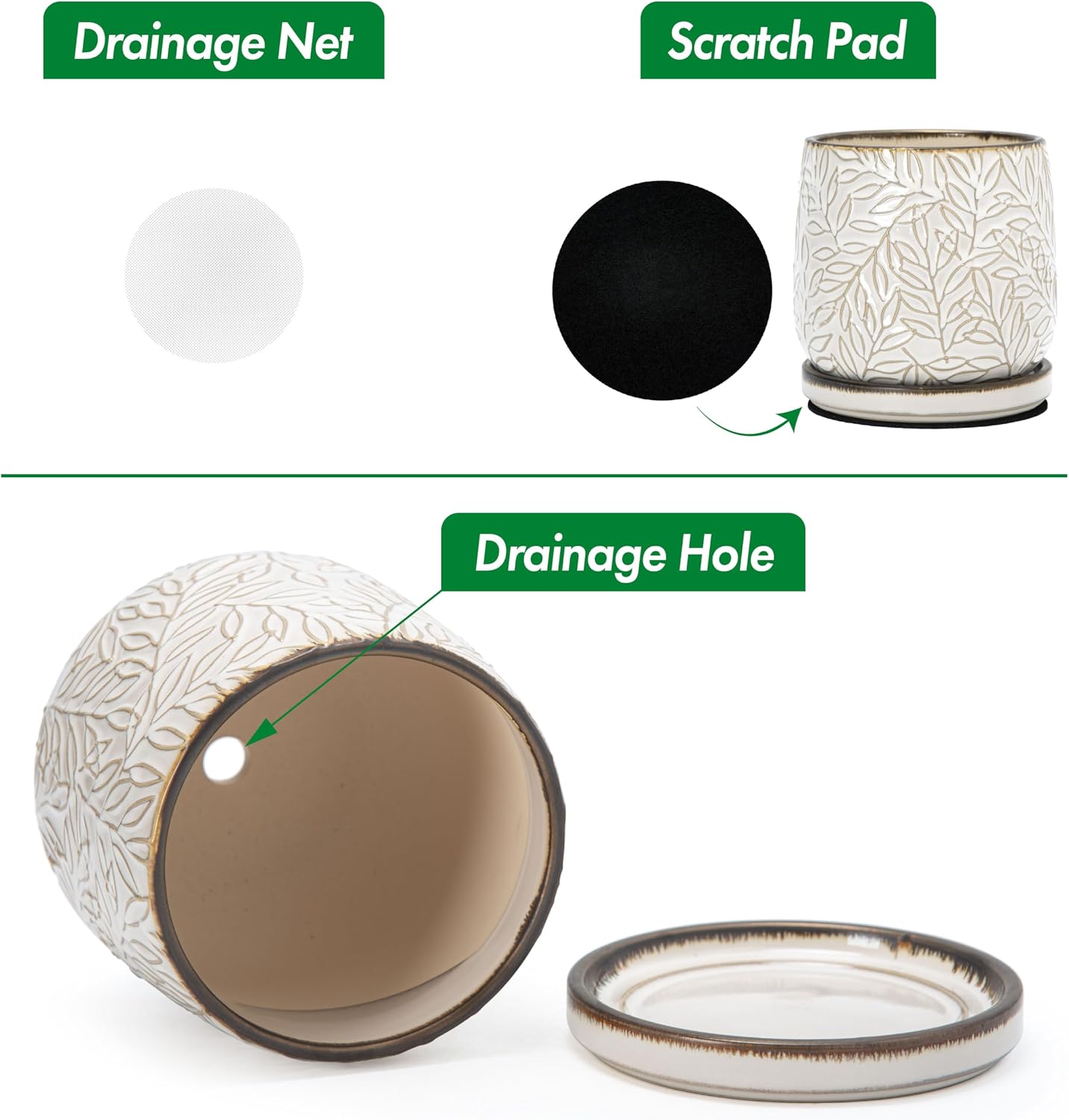 D'vine Dev 2-Pack Embossed Leaves Planter, 6 in, Smoked White, 27-F-X-1 | Nature-Inspired Leaf Pattern, Handcrafted