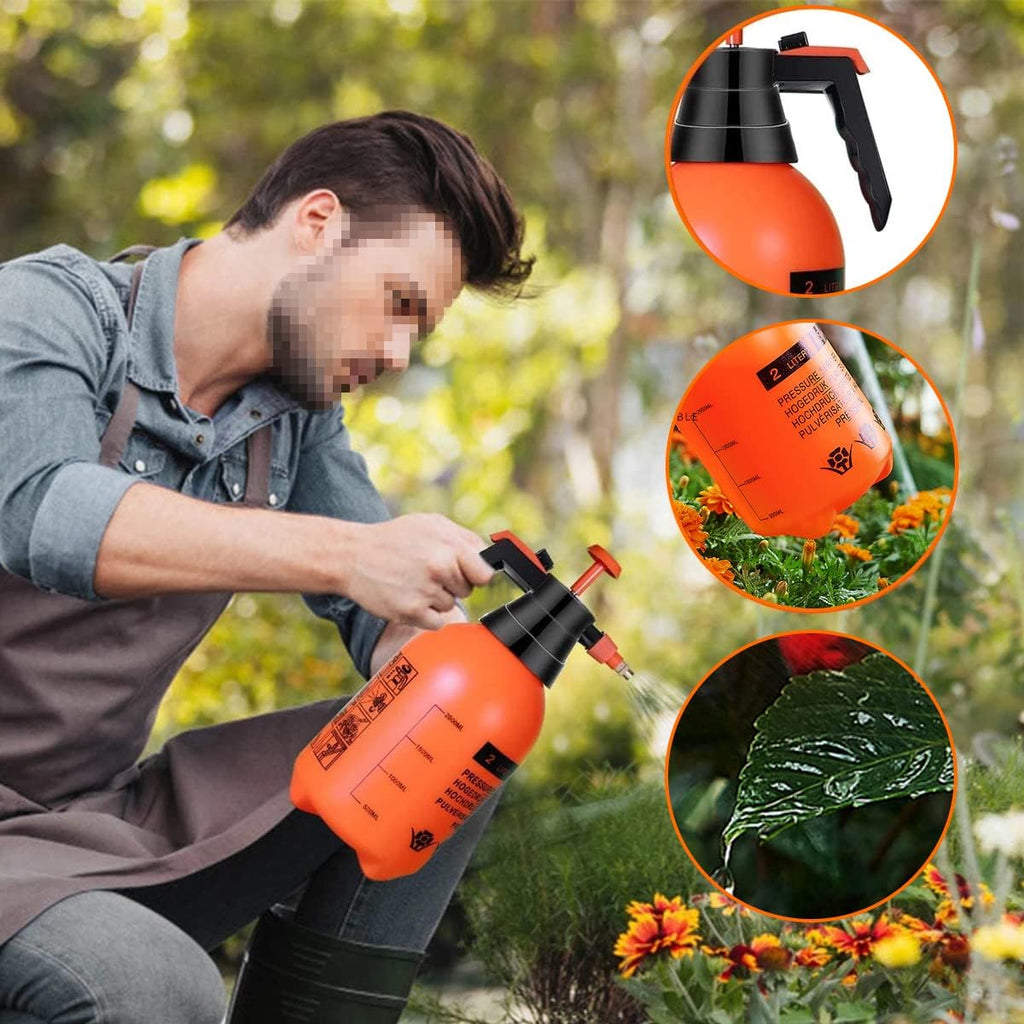 2 Pcs Garden Pump Sprayer, 0.5Gallon/68oz Hand-held Lawn Pressure Orange Spray Bottle with Adjustable Nozzle (FKM