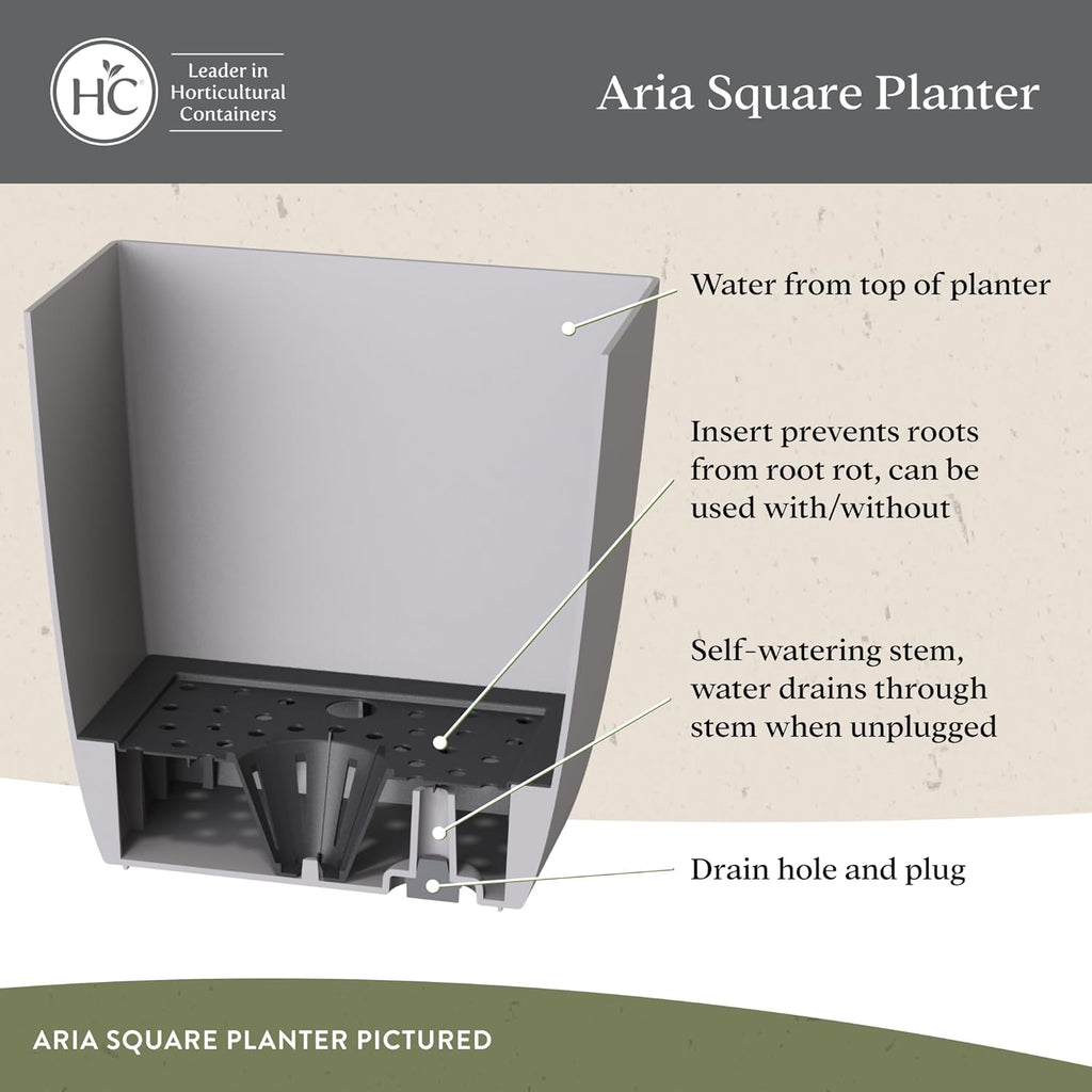 The HC Companies Aria Self Watering Square Plant Pot w/Drainage - Planters for Outdoor Plants & Indoor Plants