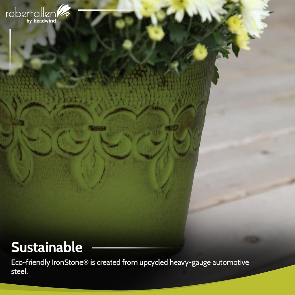 MPT01891 Fluer De Lis Series Metal Planter Flower Pot, 6", Color Tansy Green