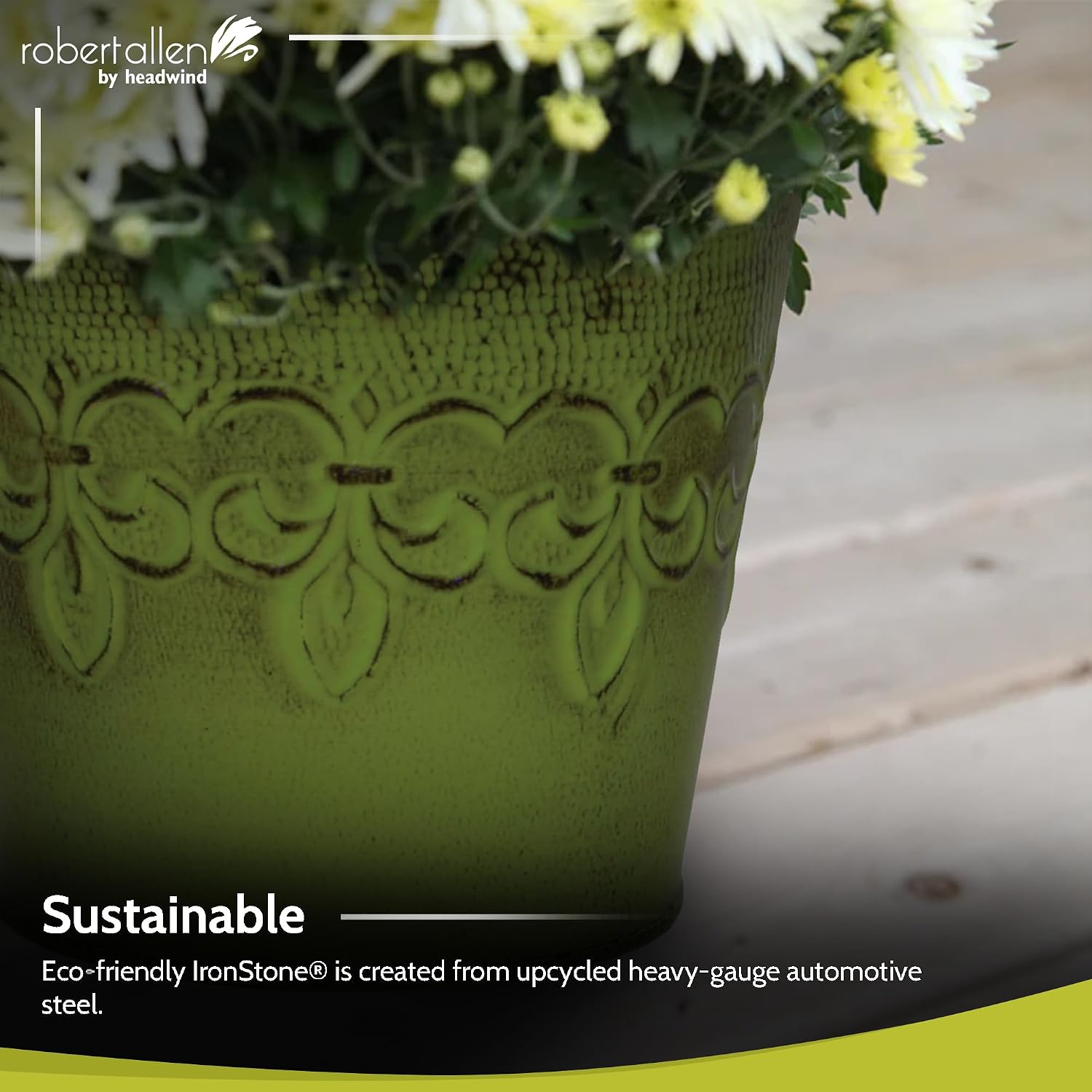 MPT01891 Fluer De Lis Series Metal Planter Flower Pot, 6", Color Tansy Green