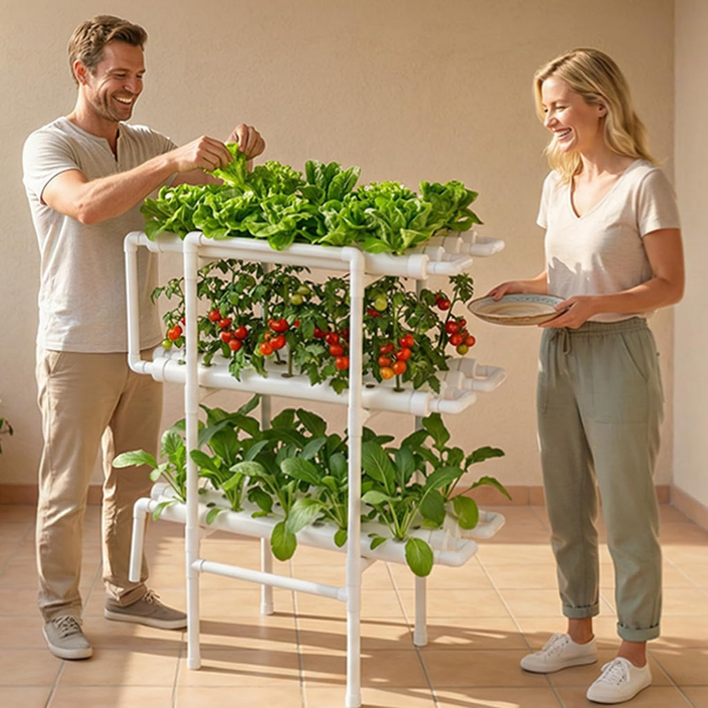 VEVOR Hydroponics Growing System Kit, 3-Tier 108 Sites UPVC Pipe Hydroponic Grow Kit with Timed Irrigation, Thickened