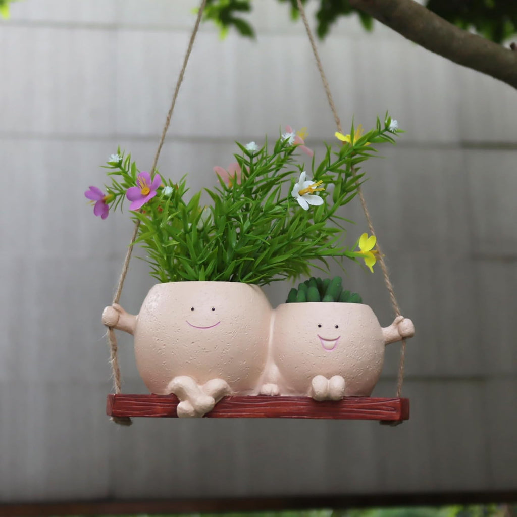 Dolkgy Hanging Planter Swinging Face Planters, Unique Head Flower Pots for Indoor Outdoor Plants, Cute Face Vase Funny