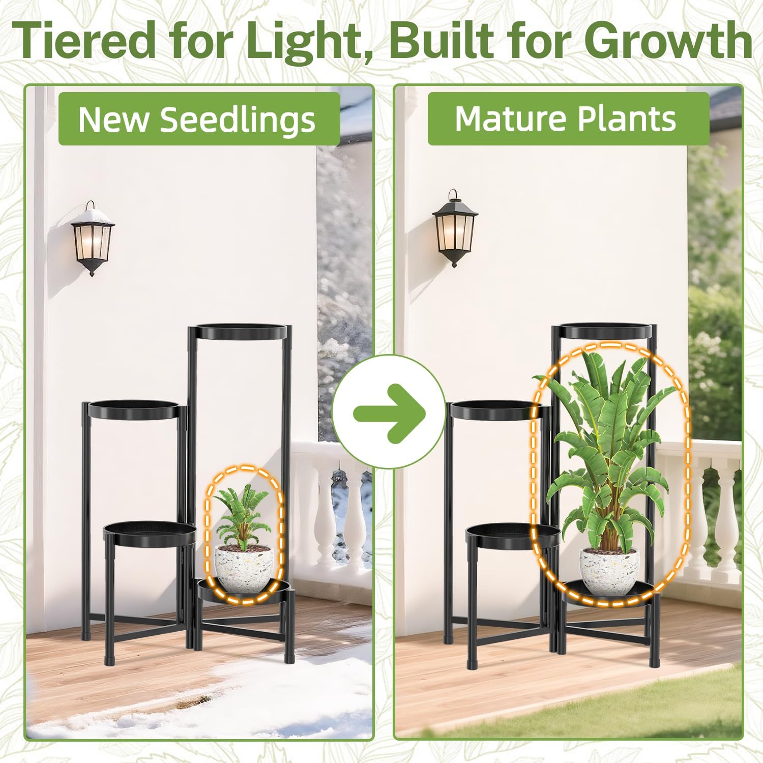 iDavosic.ly Plant Stand Indoor Outdoor, 4 Tier Metal Corner Shelf, Black | Tiered Flower Display Holder, Folding Multi