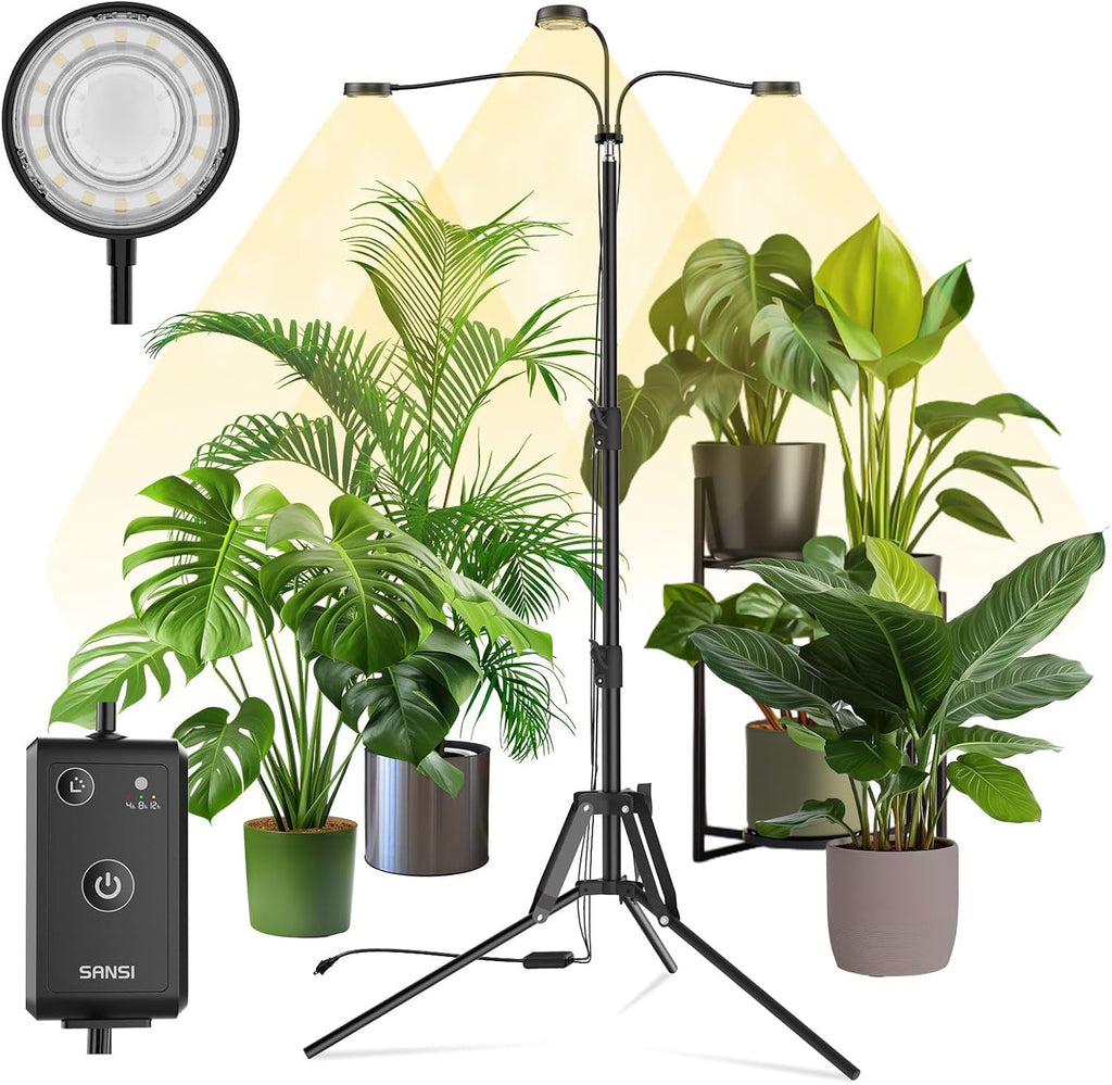 SANSI Grow Light for Indoor Plants, 30W 3-Head Tripod Stand Plant Light