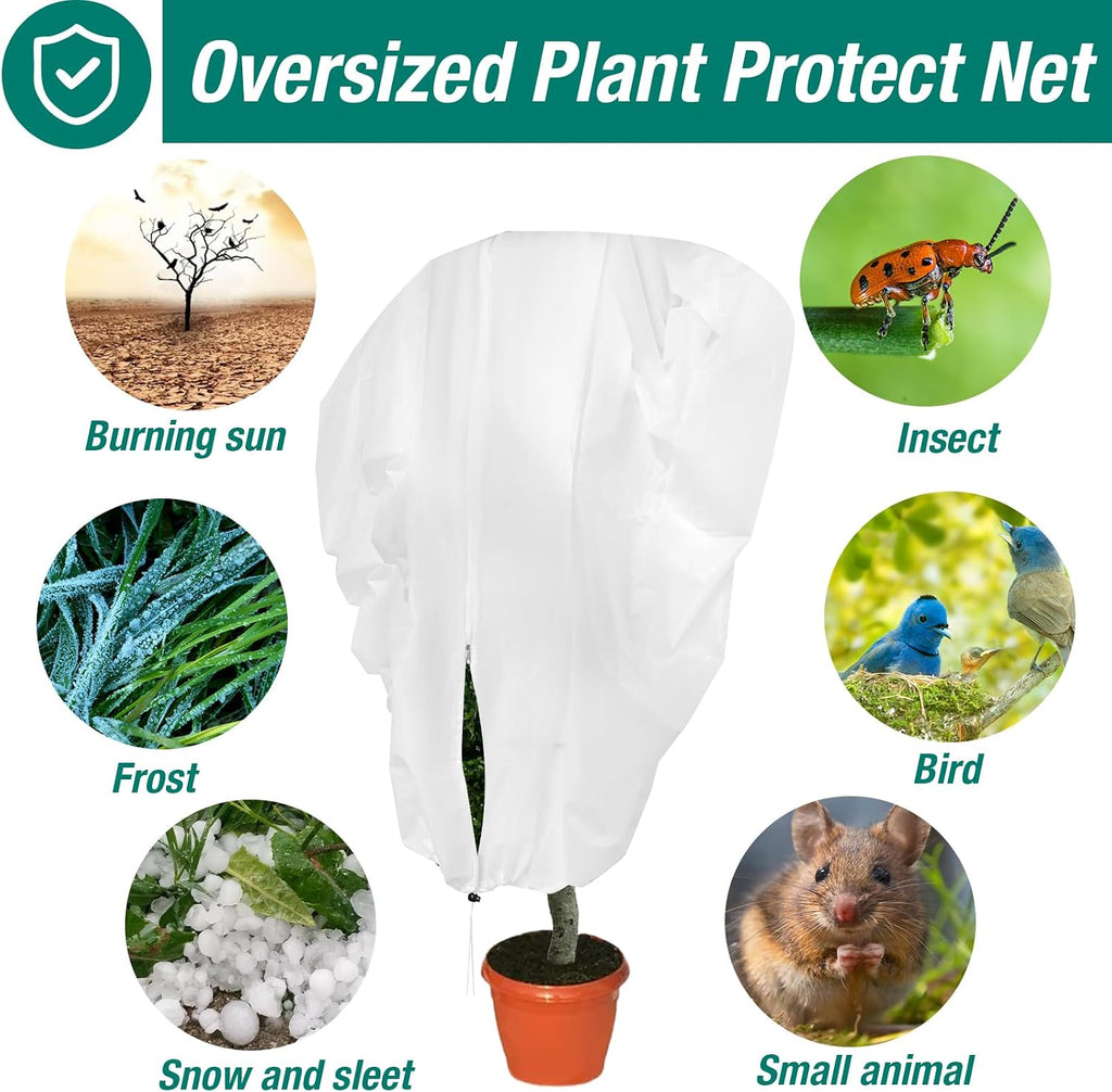 2Pcs Plant Covers Freeze Protection, 7.9 X 6.6 Ft Frost Cloth Winter Plant Covers with Drawstring and Zipper, 2.5