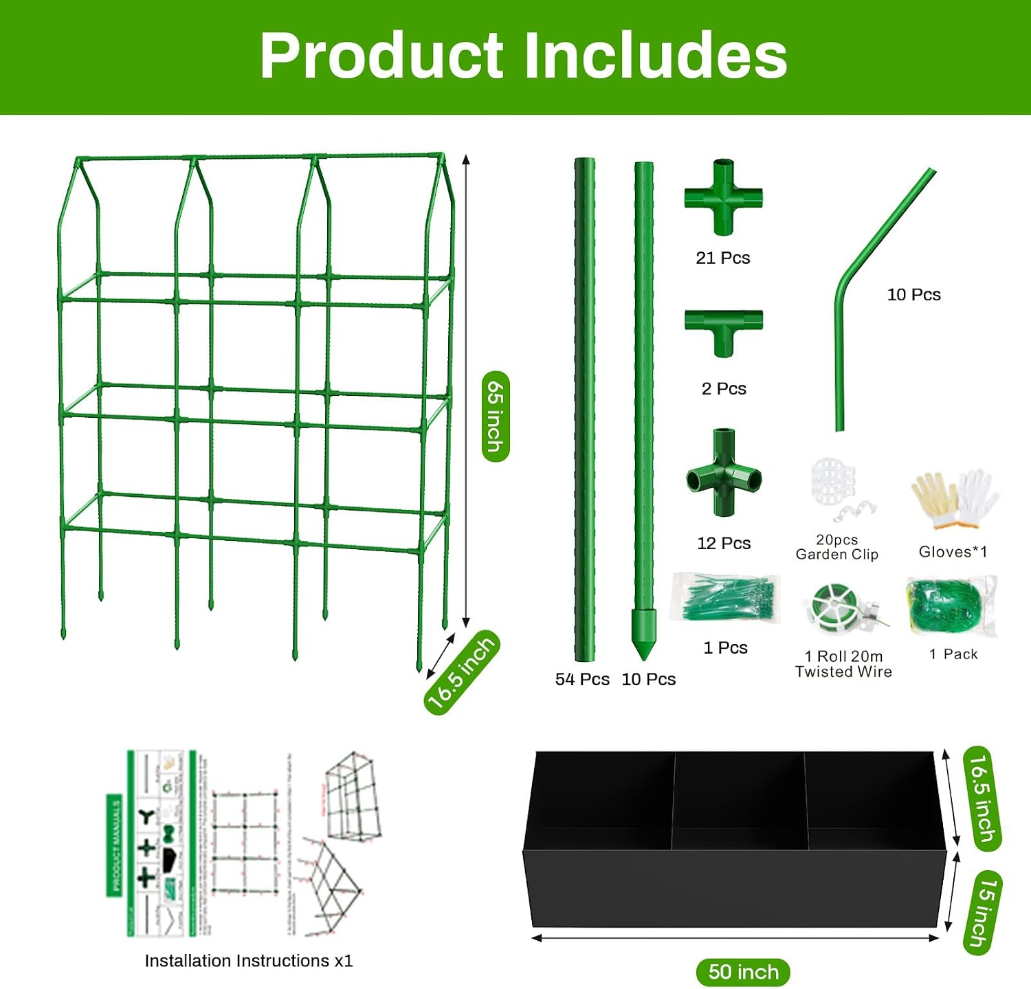Large Cucumber Trellis with Grow Bag, 65" Tall Metal Garden Trellis for Climbing Plants Outdoor, Reusable Cucumber