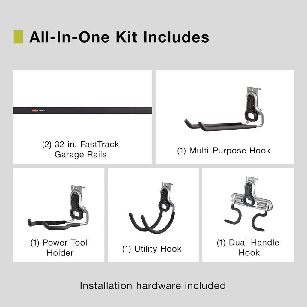 Rubbermaid FastTrack Garage Storage System Tool Hanging Kit, Wall Mount Holder for Garden Lawn Tools/Garage/Home